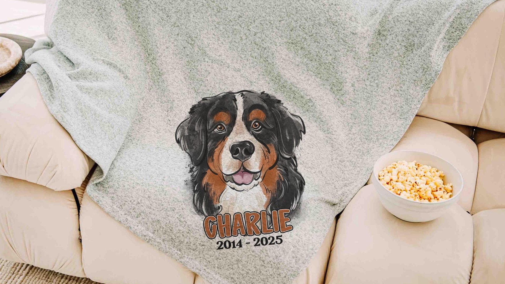 bernese mountain dog blanket personalized in memory of dog blanket for dog lovers, dog sympathy gift with name, loss of dog memorial gift