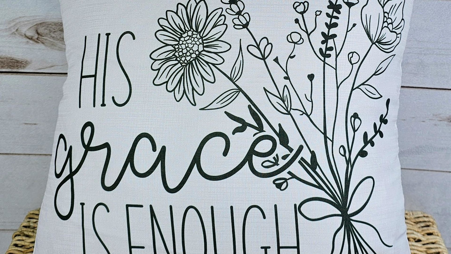 his grace is enough pillow for bedroom, Christian Mothers day gifts for godmother, moss green floral pillow covers 18 x 18, wildflower decor