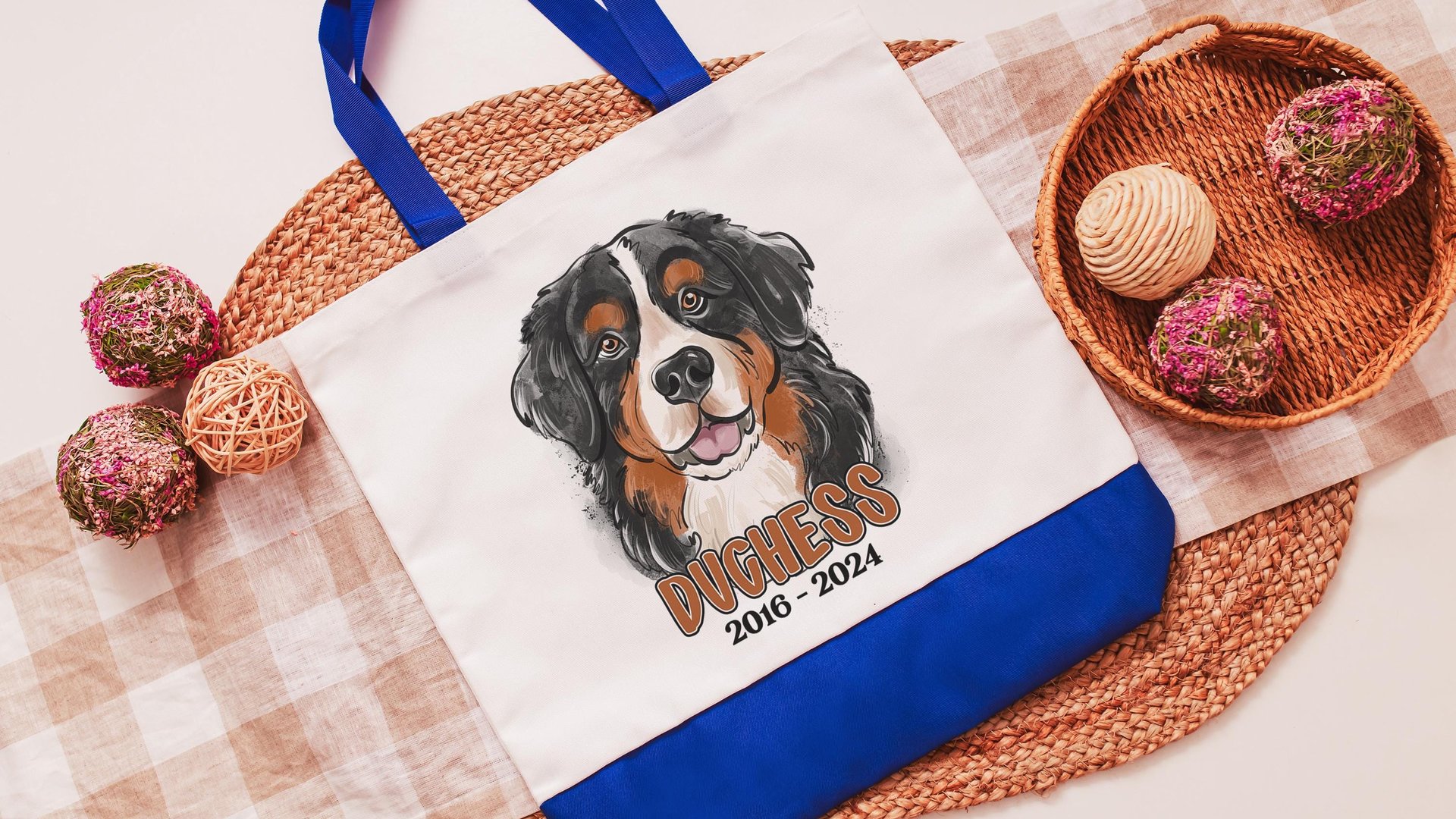 personalized Bernese Mountain dog tote bag with name, Berner mom dog memorial gift for women, remembrance gift for dog lover Christmas gifts