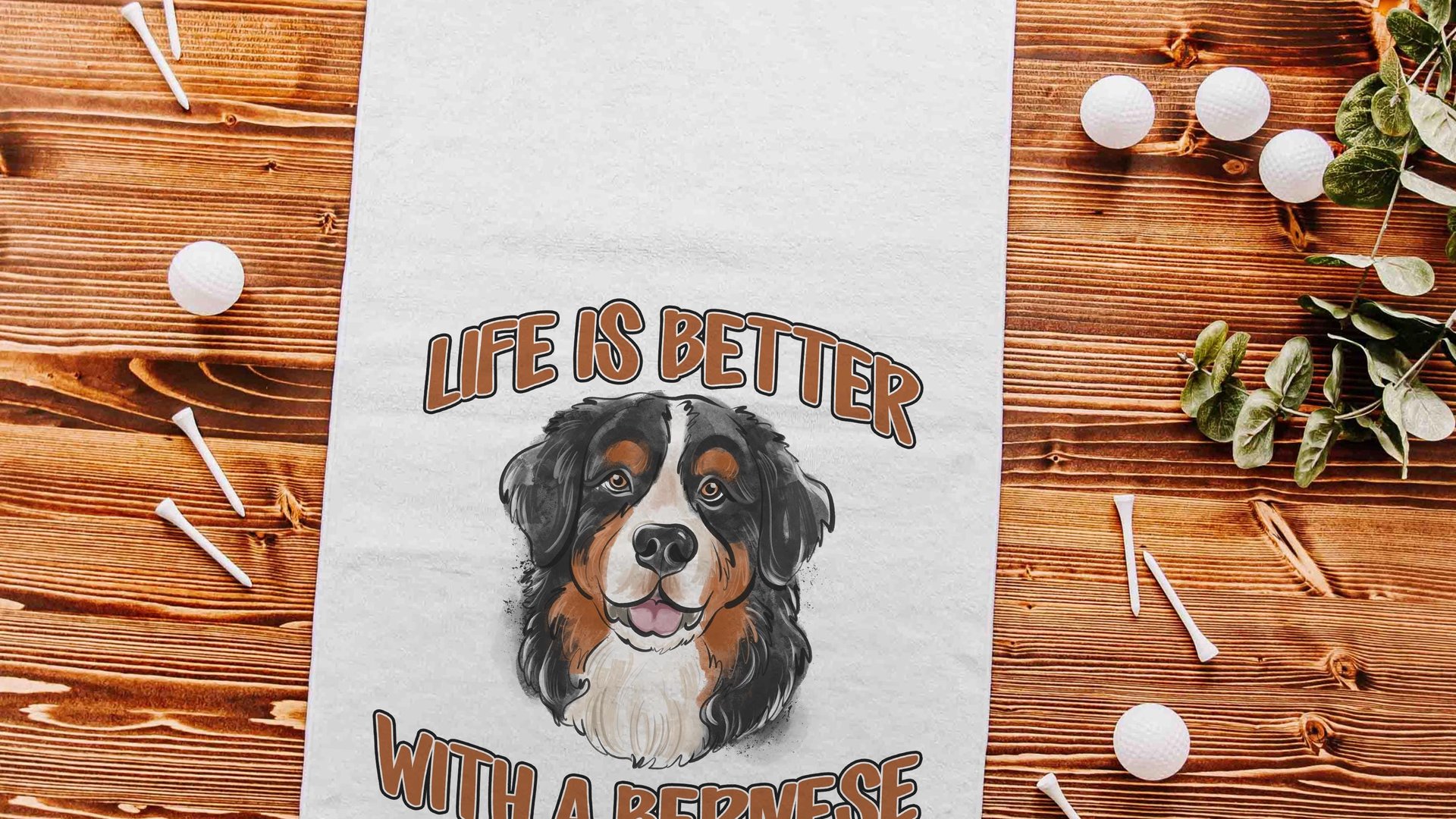 life is better with dogs golf towel Christmas gifts for golfers, golf stocking stuffers, Bernese mountain dog gift for him, golf bag towel