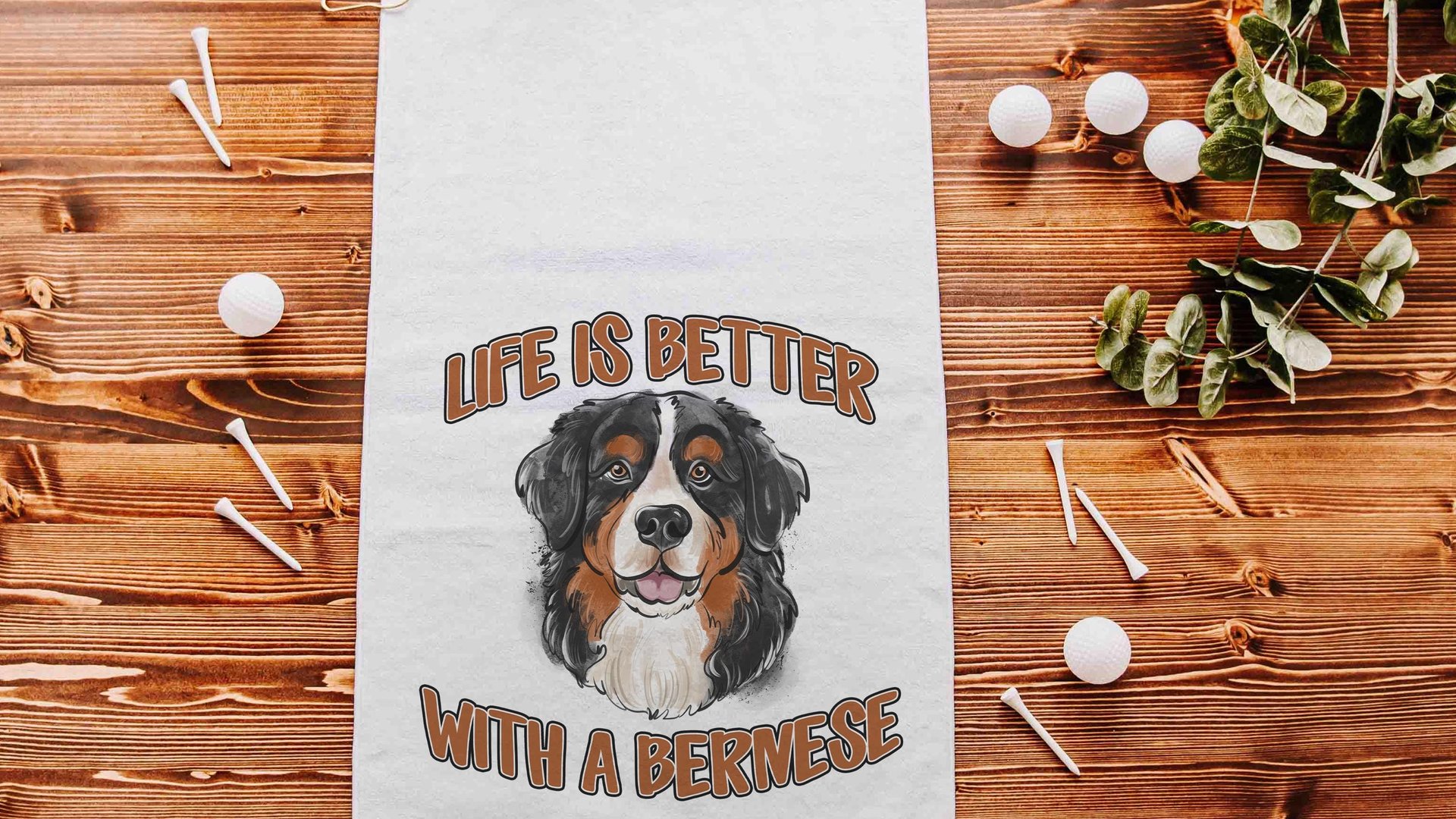 life is better with dogs golf towel Christmas gifts for golfers, golf stocking stuffers, Bernese mountain dog gift for him, golf bag towel