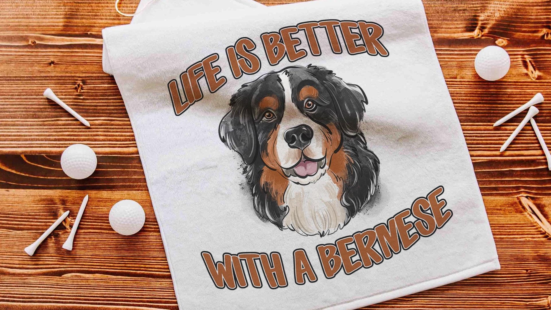 life is better with dogs golf towel Christmas gifts for golfers, golf stocking stuffers, Bernese mountain dog gift for him, golf bag towel