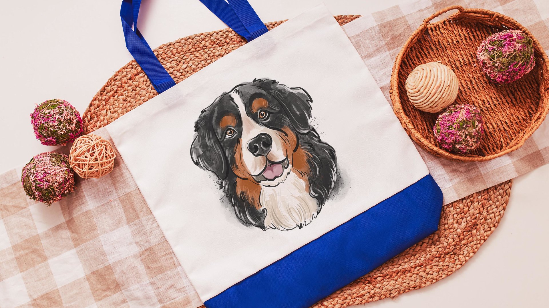 bernese mountain dog tote bag for dog lover, berner mama dog walking bag for women, cute dog gifts beach bag for friends, dog mom tote bag
