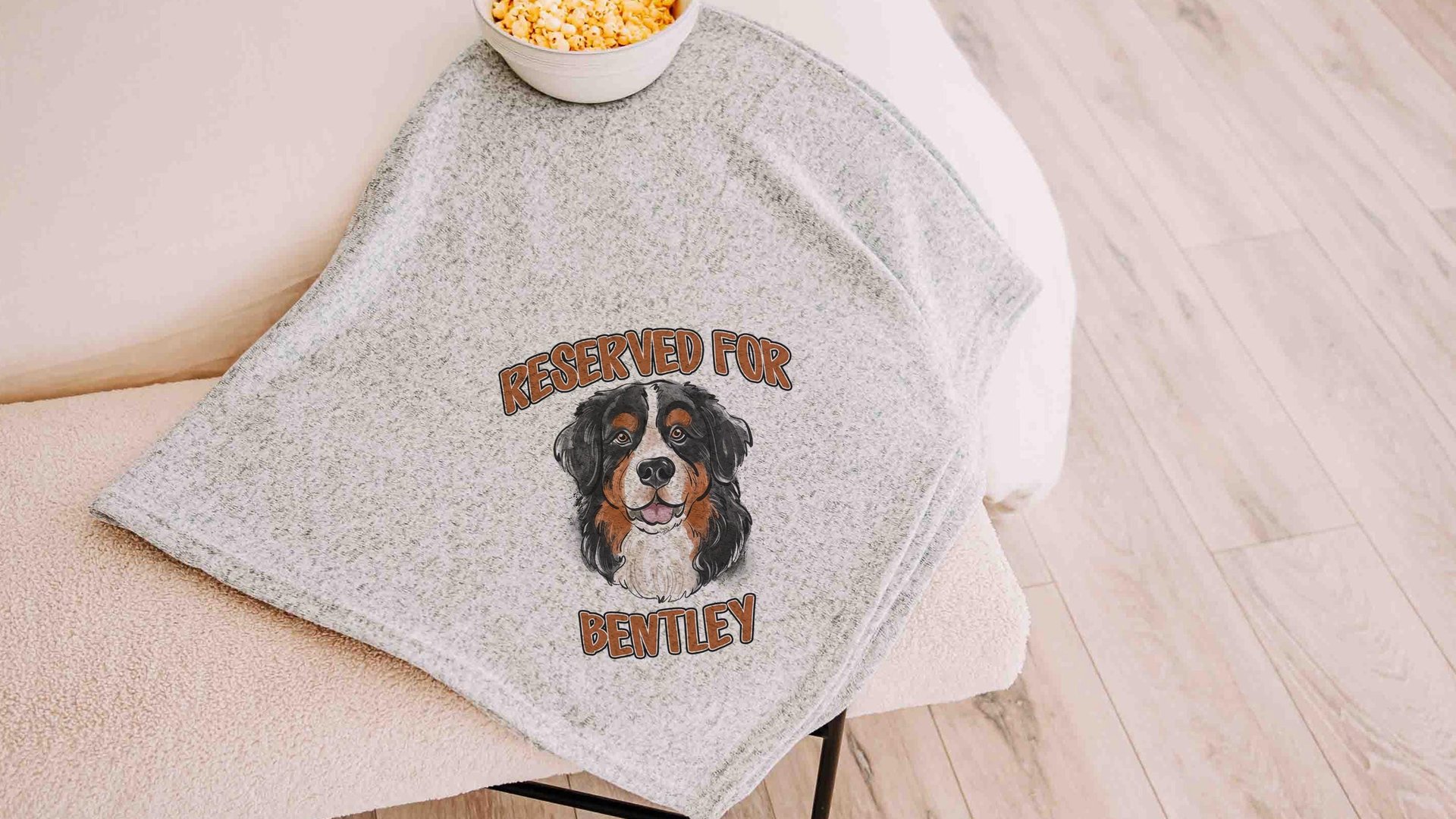 personalized dog name blanket 50 x 60, best gifts for dog lovers, Bernese mountain dog throw blanket for bed, unique dog mom gifts, cozy