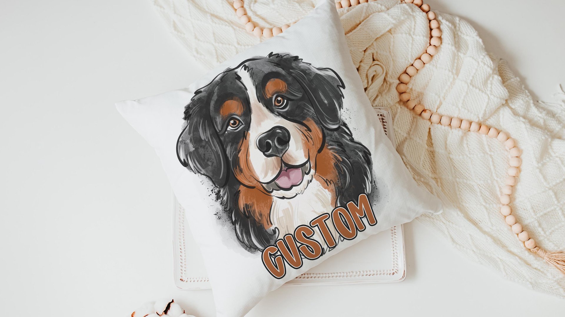 Personalized bernese mountain dog name throw pillows for sofa, bernese kitchen towels, dog lover gift for women, berney decor, cute dog gift