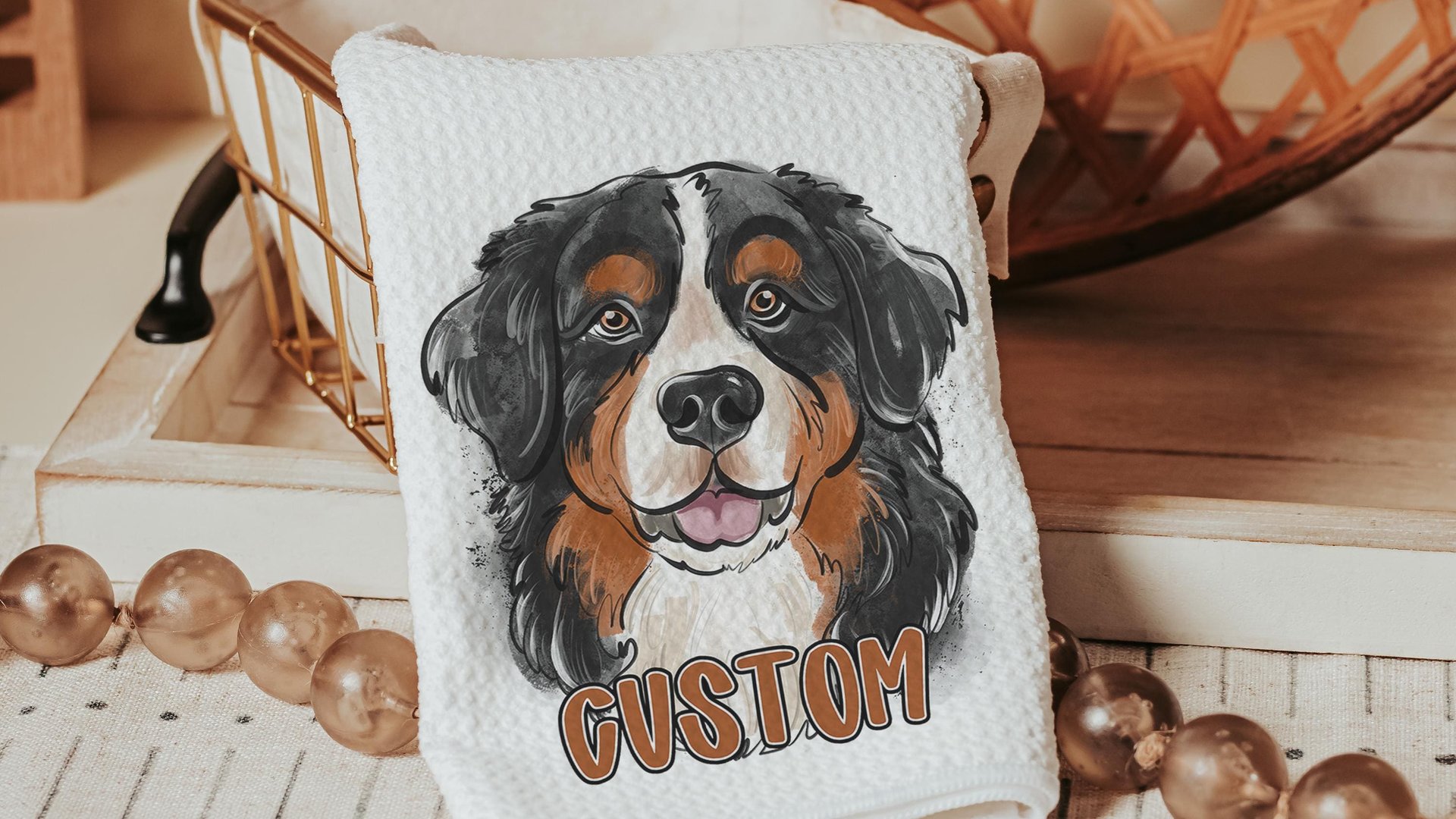 Personalized bernese mountain dog name throw pillows for sofa, bernese kitchen towels, dog lover gift for women, berney decor, cute dog gift