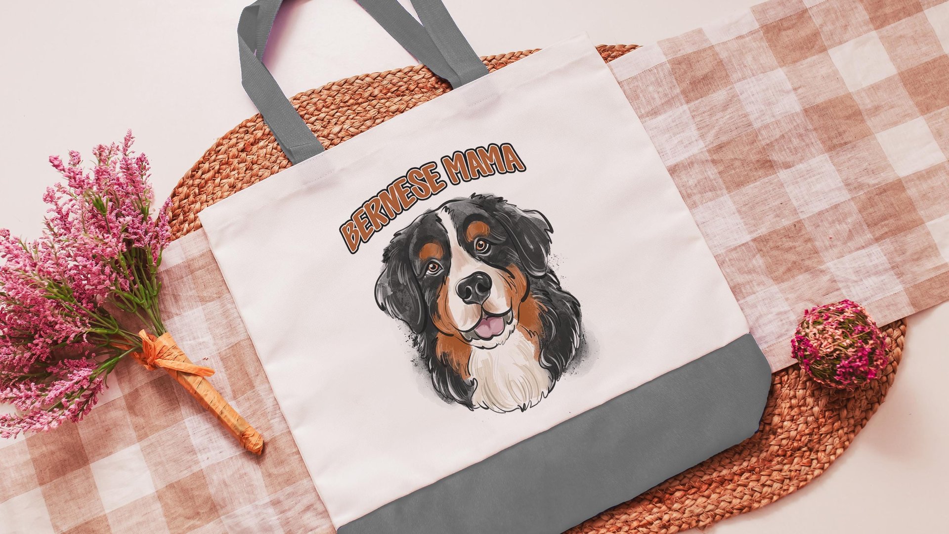 Berner mama tote bag for dog lover, Bernese mountain dog owner gifts for women, cute dog walking bag, Bernese dog mom gifts for her, best