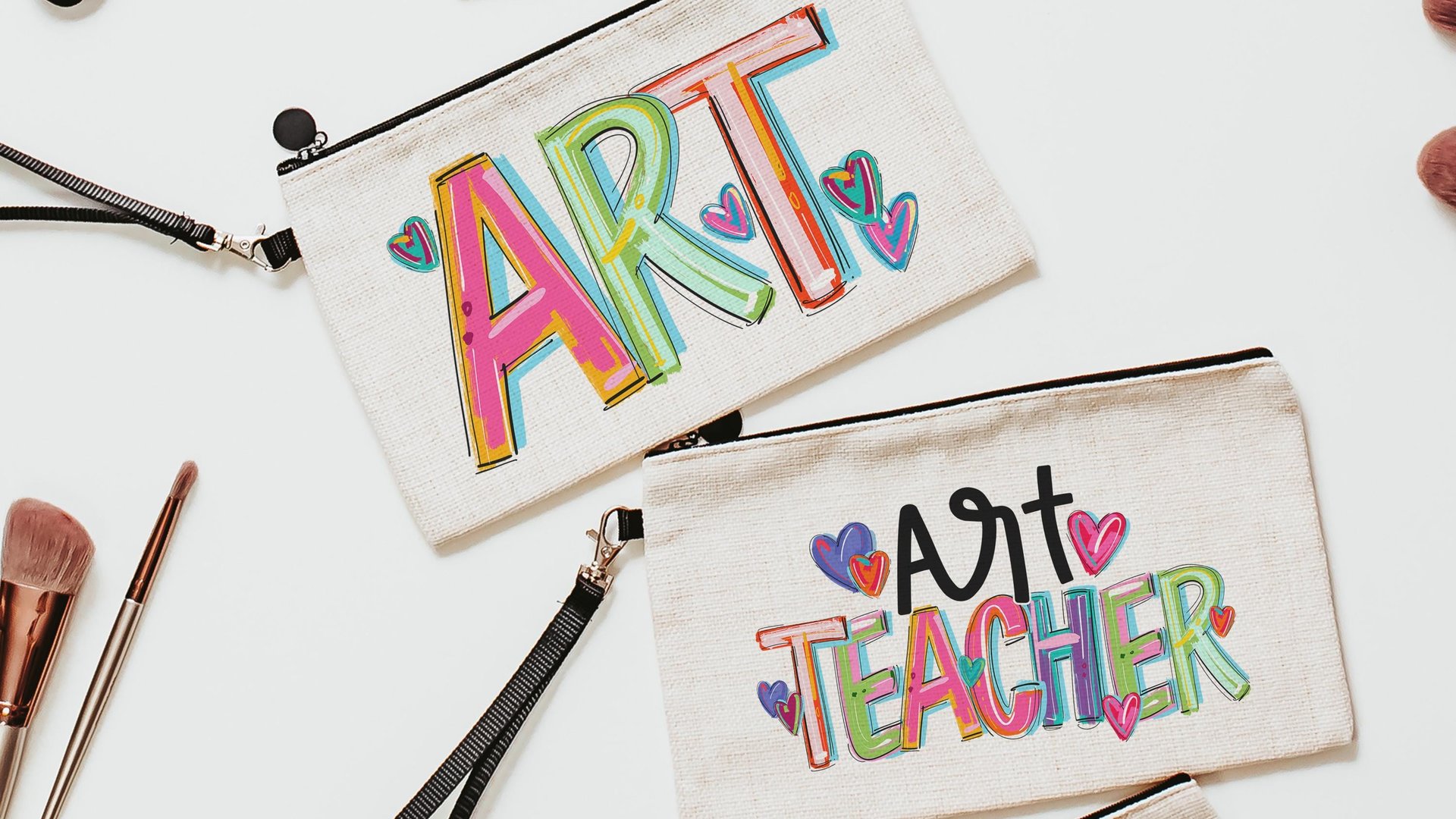 colorful teach pencil pouch cute teacher wristlet bag with strap, kindergarten teacher gifts from coworkers, school supplies, preschool