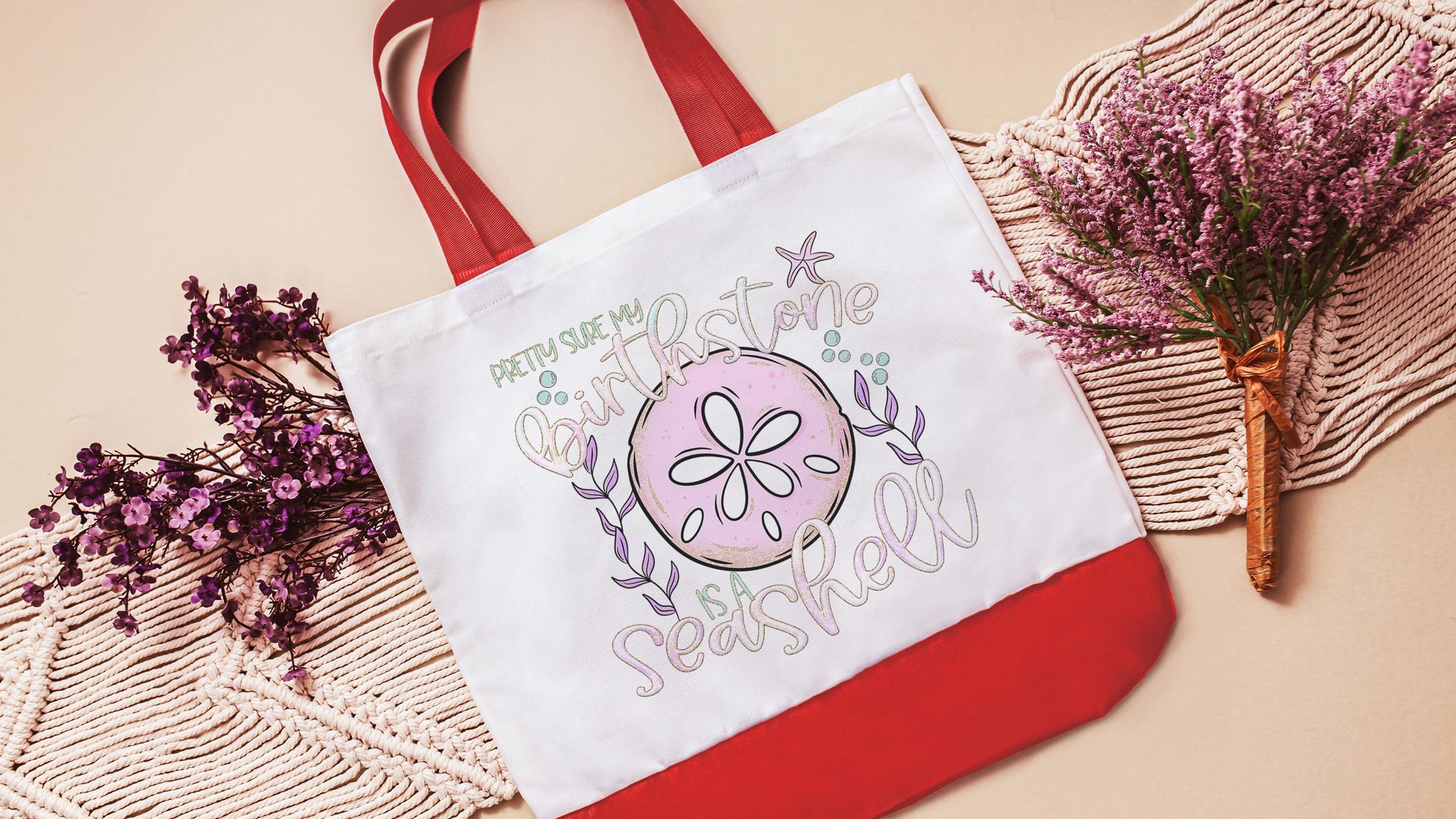 pretty sure my birthstone is a seashell sand dollar tote bag for women, funny beach bags girls trip gifts, coastal gifts for college girls