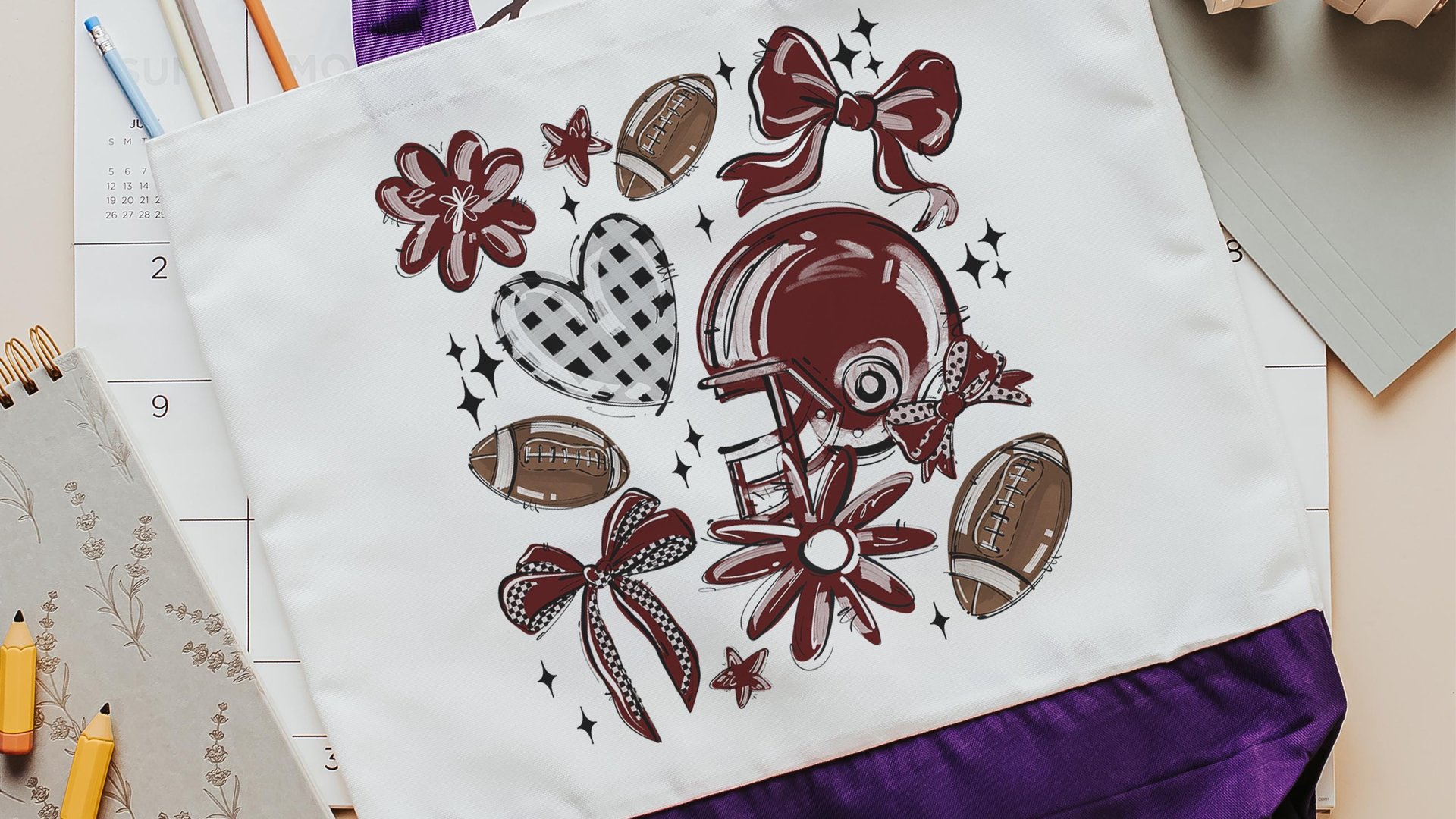 maroon school pride football coquette tote bag for women, school spirit bags, trendy school supplies, game day gear, football mom gift, cute