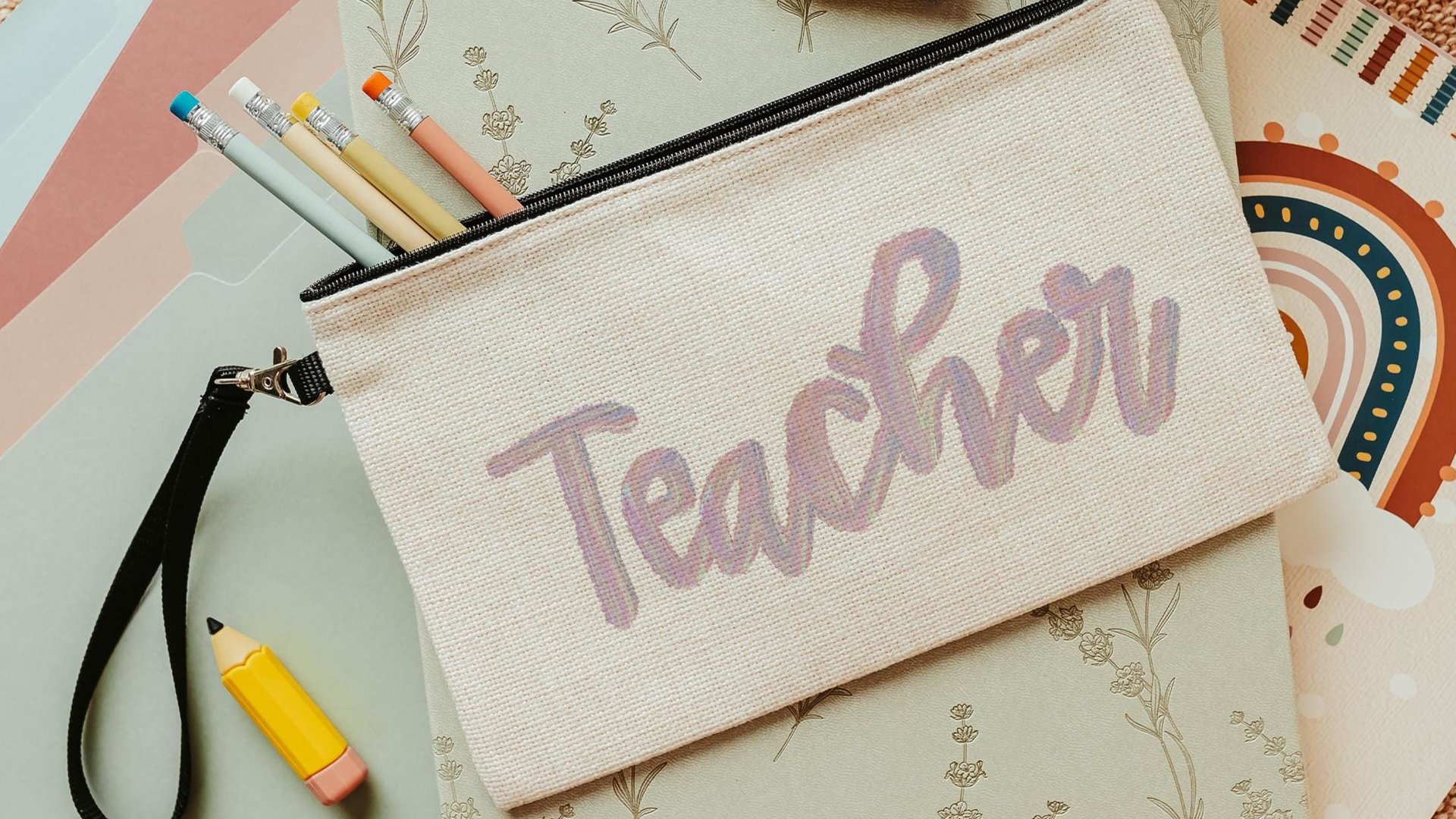 kindergarten teacher pencil bag cute teacher gifts for women, stocking stuffers for teachers, secret Santa gift for coworker, teacher makeup