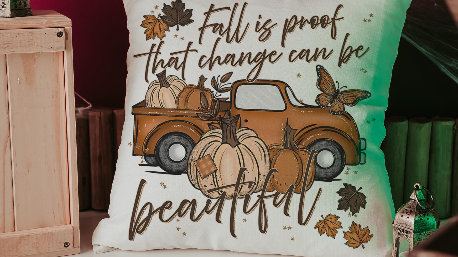 fall is proof that change is beautiful pumpkin truck decorative pillows for fall, autumn decor bedroom throw pillows for bed, fall host gift