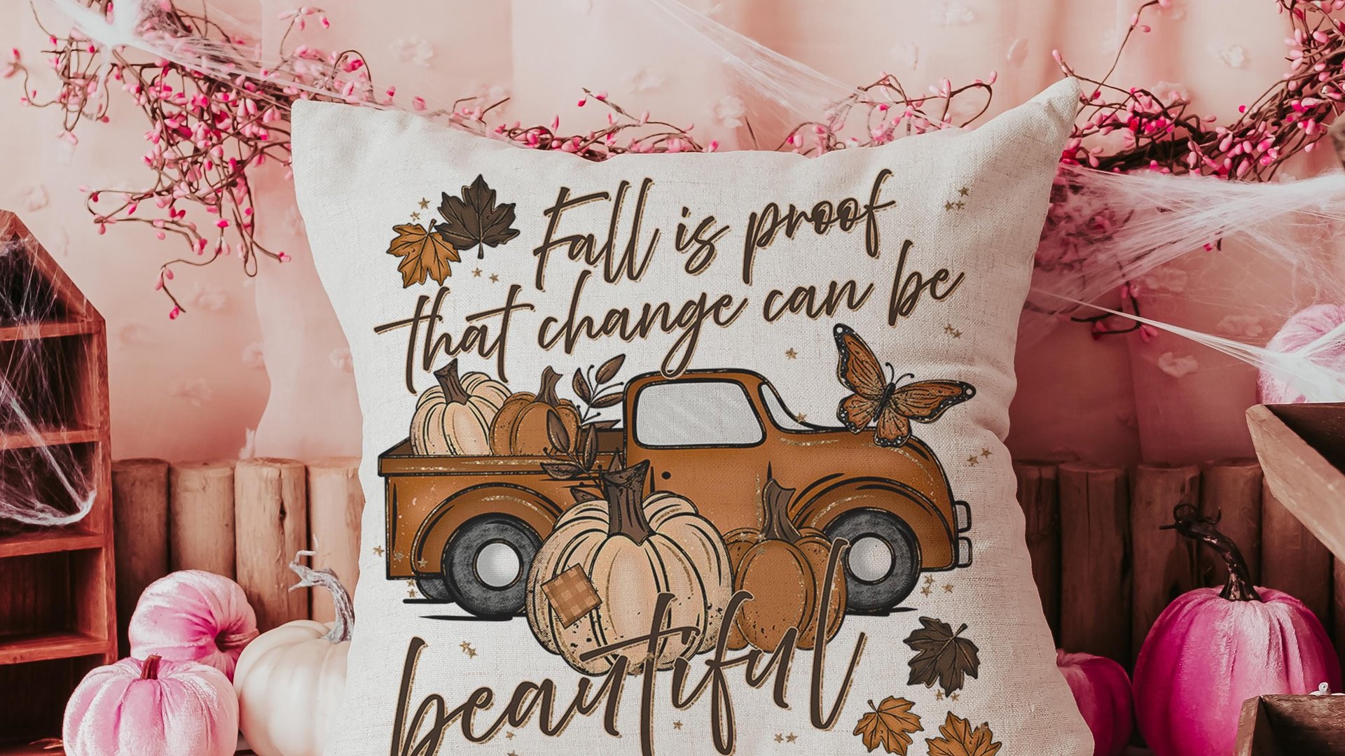 fall is proof that change is beautiful pumpkin truck decorative pillows for fall, autumn decor bedroom throw pillows for bed, fall host gift