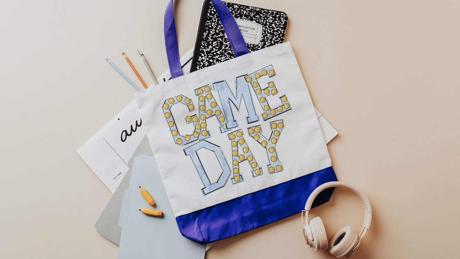 game day tote bag for women, royal blue school spirit accessories, football mom Christmas gifts for college girls, tailgate must haves, back