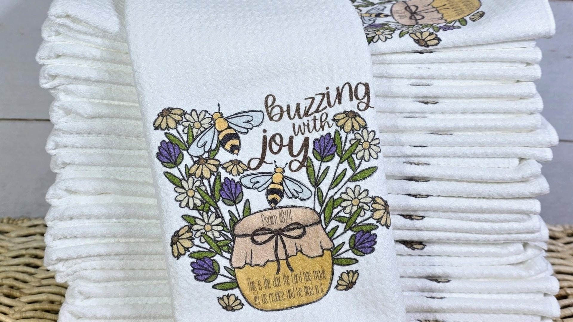 Psalm 118 this is the day Bible verse kitchen towels, Christian gifts for women sisters in Christ, honey bee kitchen decor, bumble bee gifts