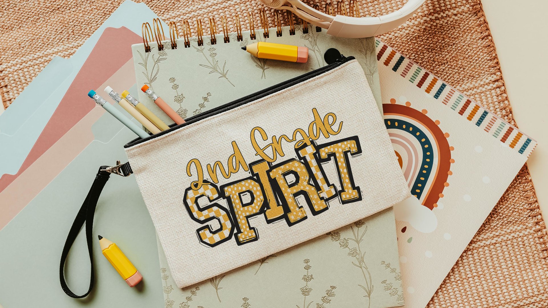 personalized 2nd grade squad pencil pouch for teacher, yellow school spirit school supplies, second grade teacher gifts for women, cute