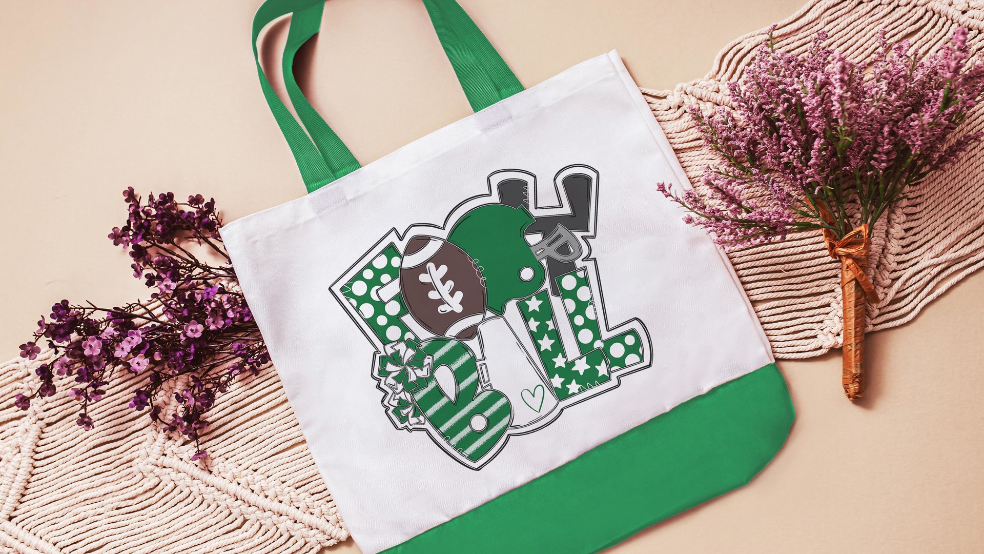 high school football cheer tote bag for school, tailgate essentials, purple school spirit tote bags for back to school, cheer squad gifts