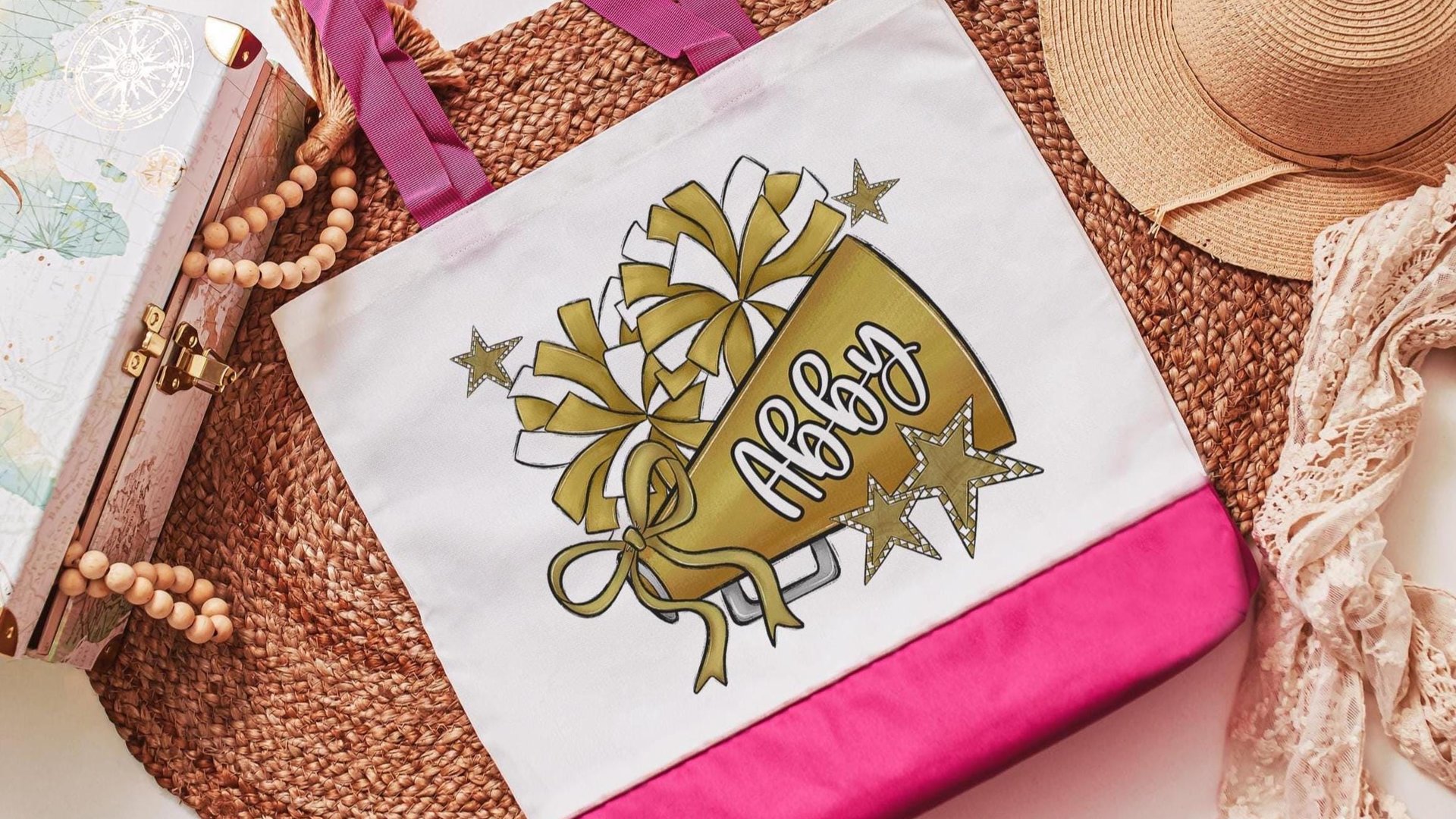 personalized cheer tote bag with name, yellow school spirit cheerleading gifts for girls, Christmas gifts for cheerleaders stocking stuffers