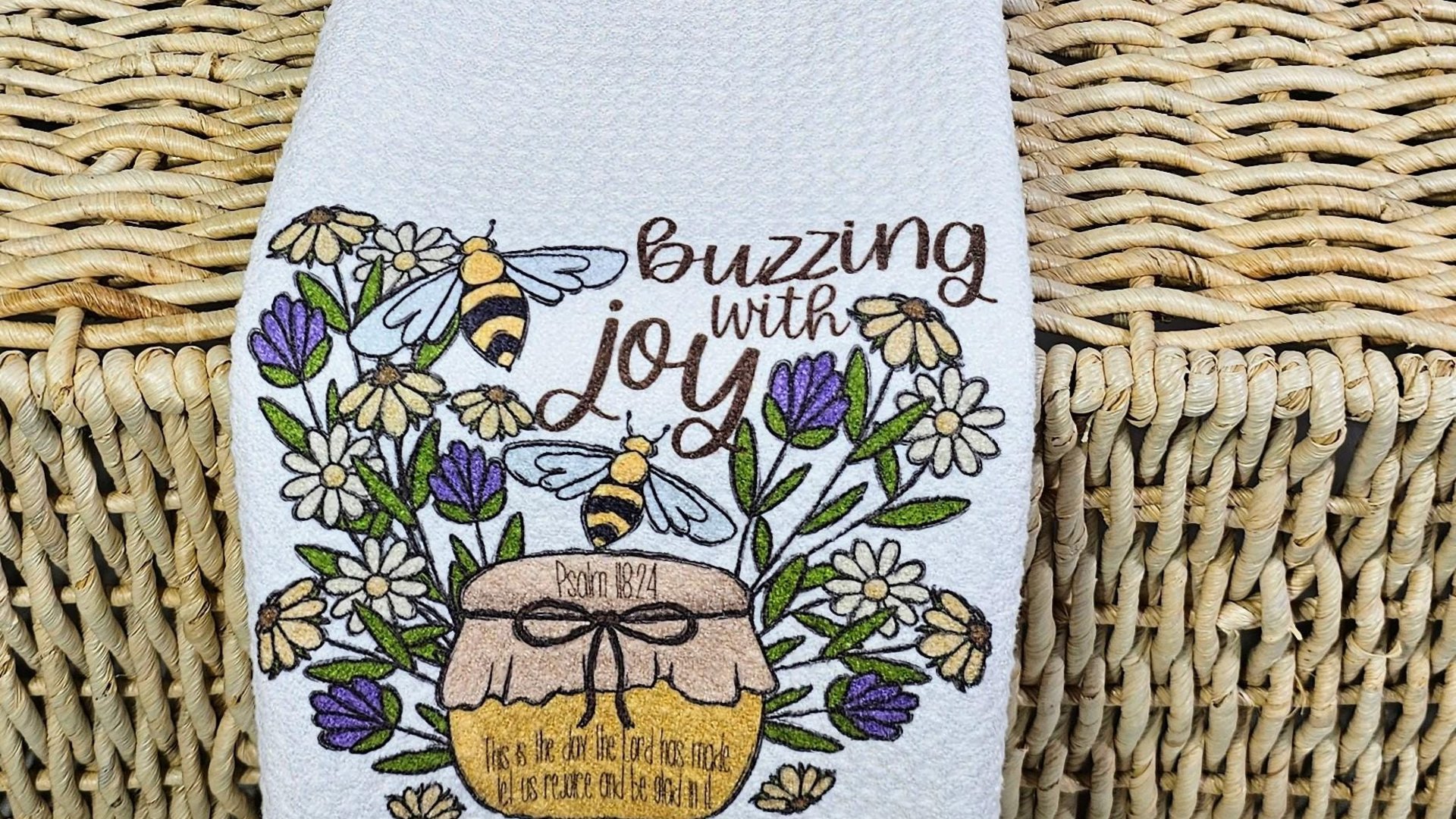 Psalm 118 this is the day Bible verse kitchen towels, Christian gifts for women sisters in Christ, honey bee kitchen decor, bumble bee gifts