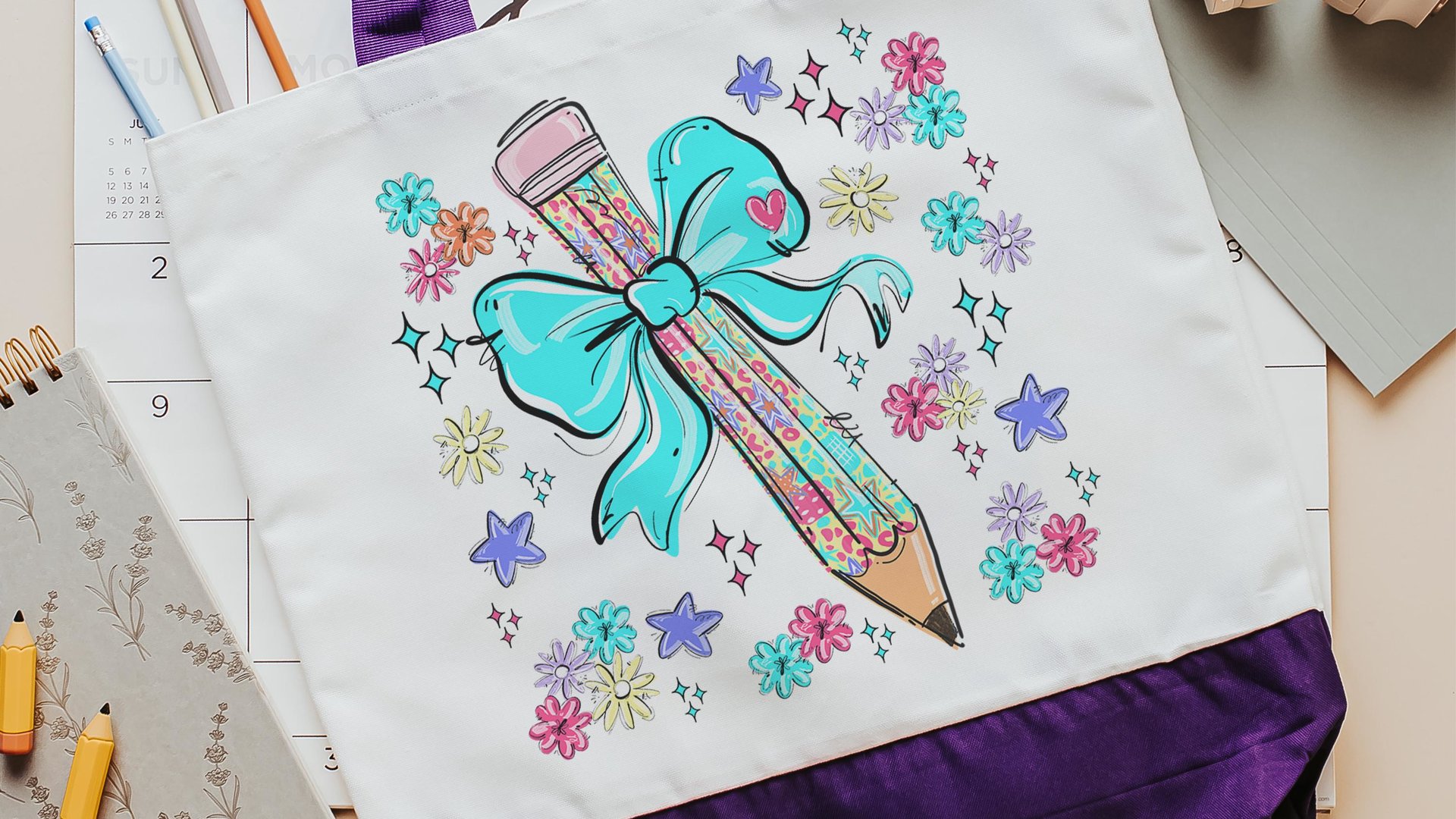 colorful leopard print teacher tote bag for books, cute teacher gifts for coworkers, pencil coquette tote bag for teachers, kindergarten