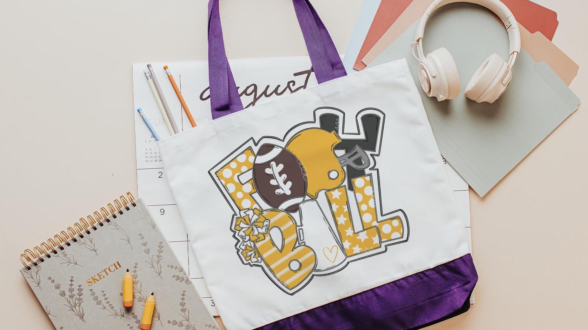 royal blue football tote bag for school, back to school gifts for teachers, school spirit gear, football cheer gifts for seniors, game day