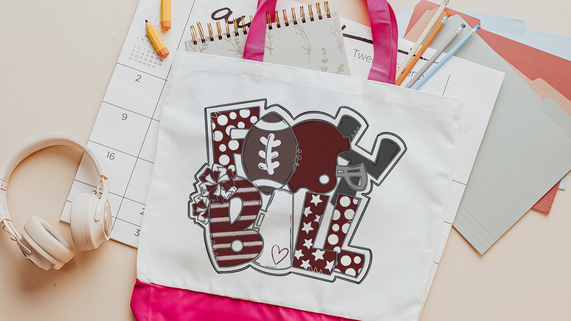 high school football cheer tote bag for school, tailgate essentials, purple school spirit tote bags for back to school, cheer squad gifts