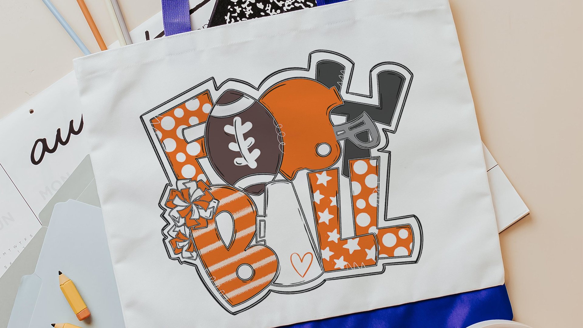 high school football cheer tote bag for school, tailgate essentials, purple school spirit tote bags for back to school, cheer squad gifts