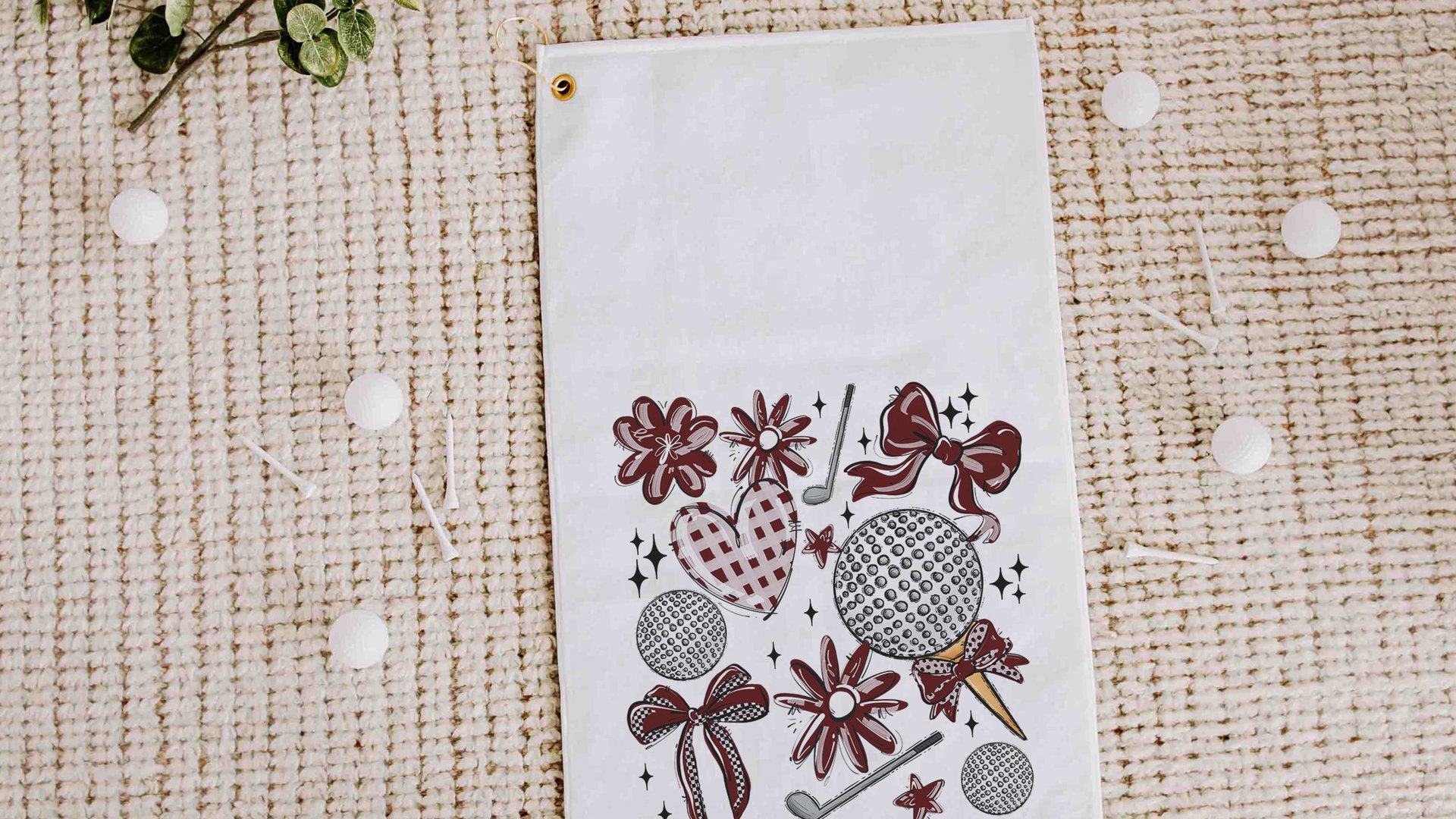 golf coquette golf towels for her, orange school spirit golf bag accessories for women, cute golf Christmas gifts for golfers, girly golf