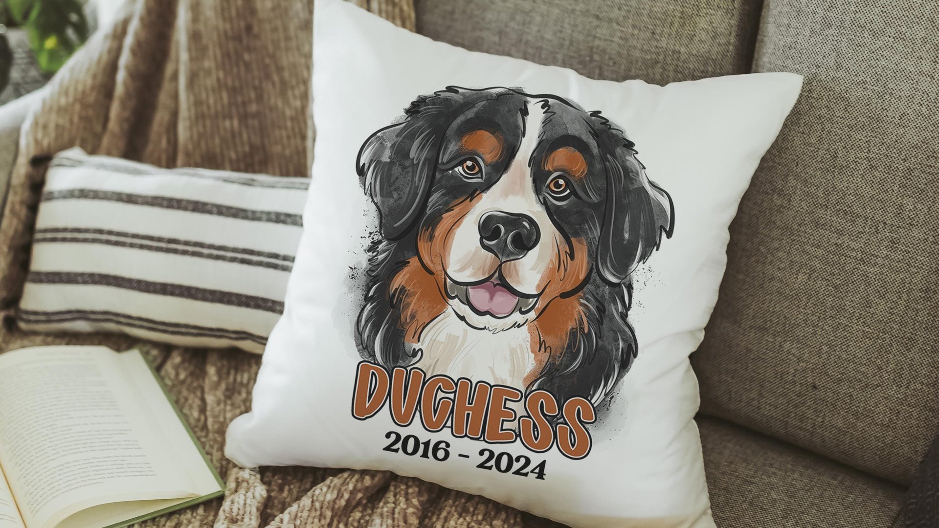 personalized Bernese mountain dog throw pillow cover 18 x 18, loss of dog memorial gift, remembrance dog pillow with name Berner mom and dad