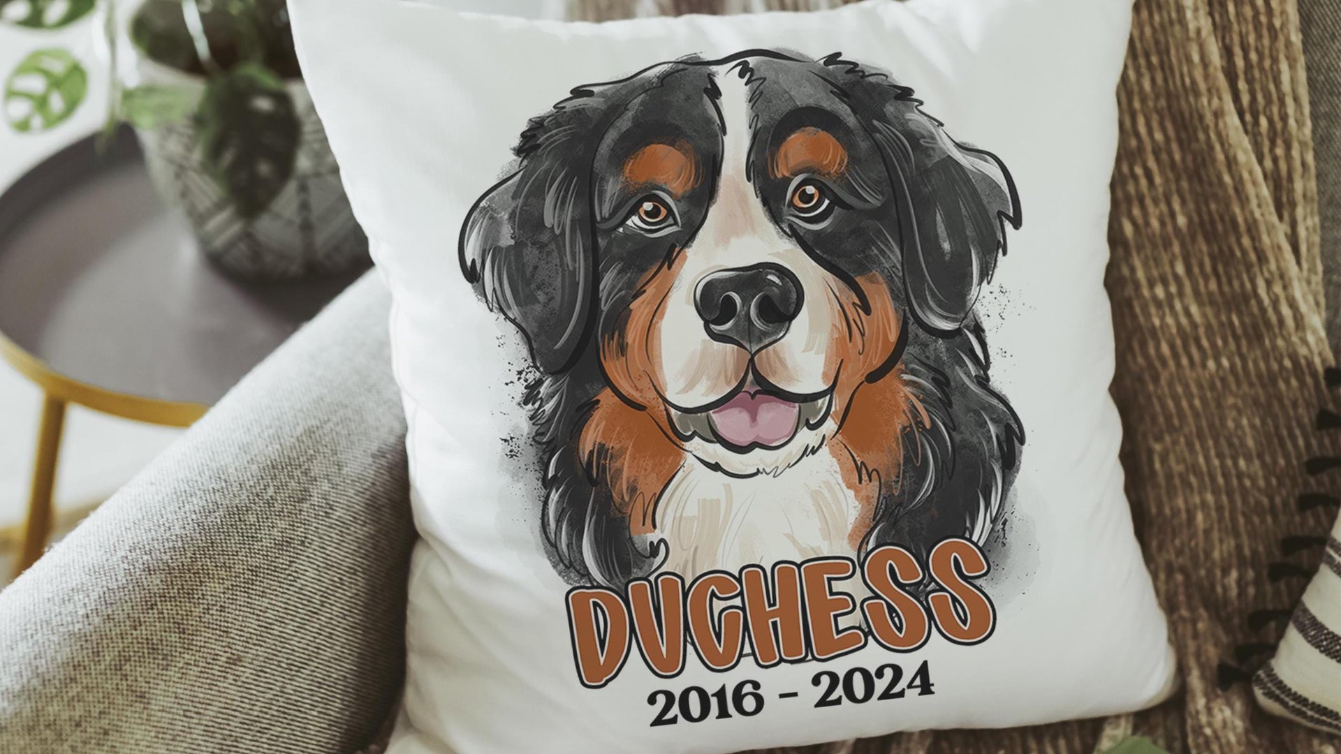 personalized Bernese mountain dog throw pillow cover 18 x 18, loss of dog memorial gift, remembrance dog pillow with name Berner mom and dad