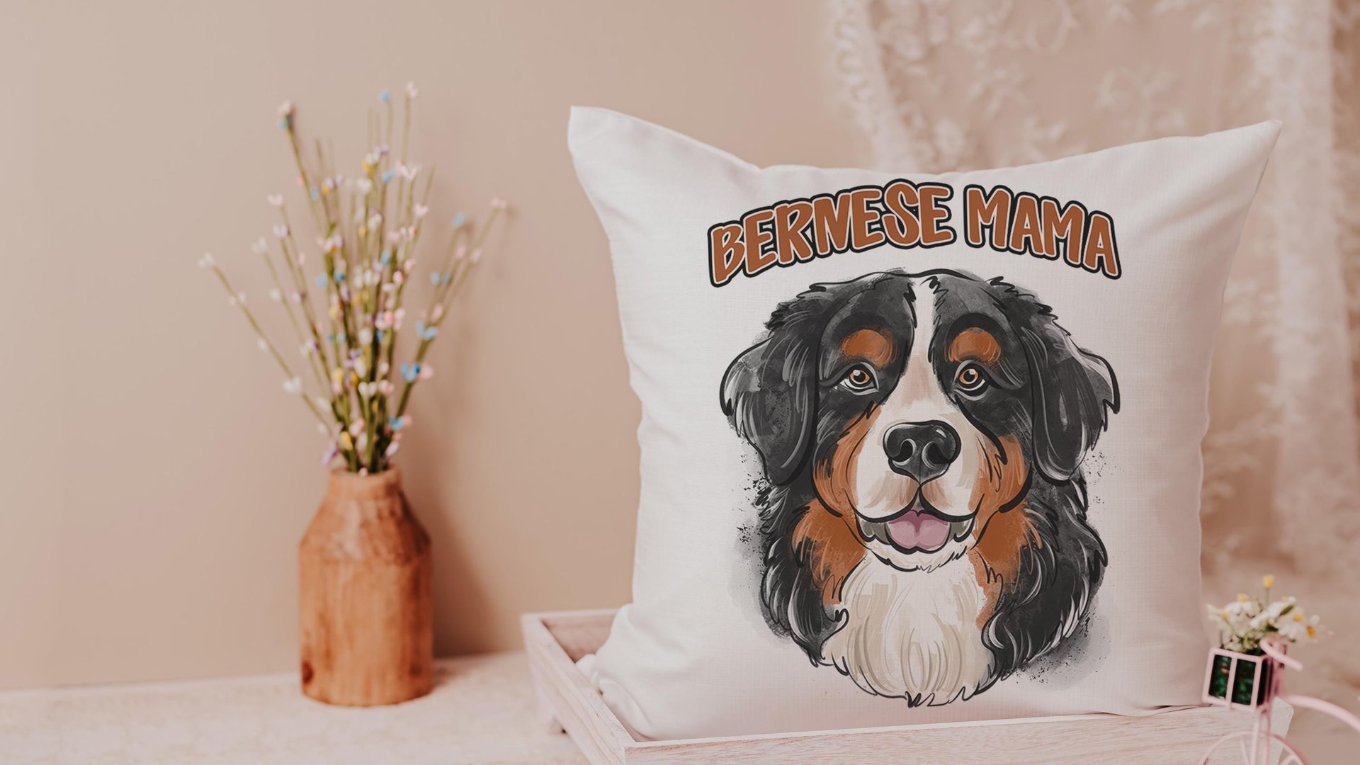 Bernese mama Berner throw pillows for couch, Bernese mountain dog gifts for women, Christmas gifts for dog lovers, dog mom decorative pillow