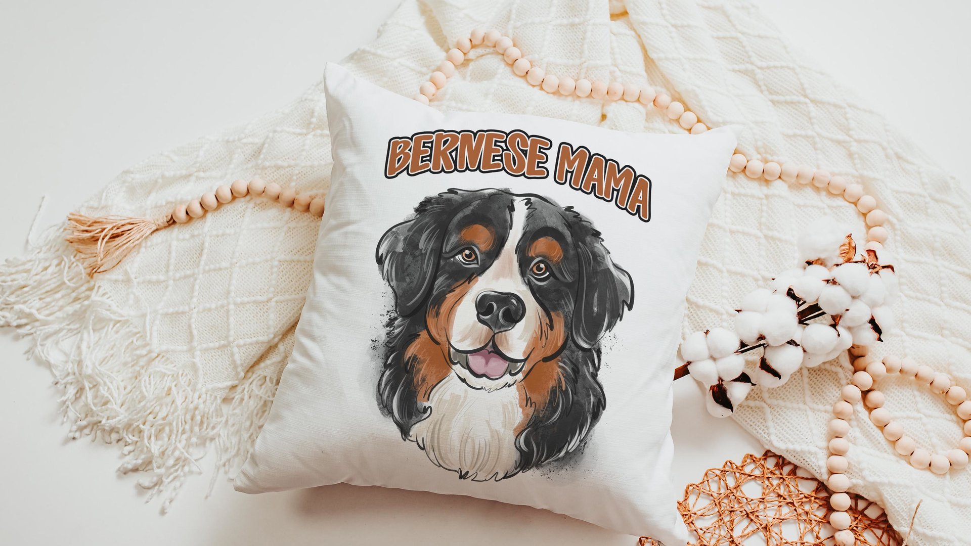 Bernese mama Berner throw pillows for couch, Bernese mountain dog gifts for women, Christmas gifts for dog lovers, dog mom decorative pillow