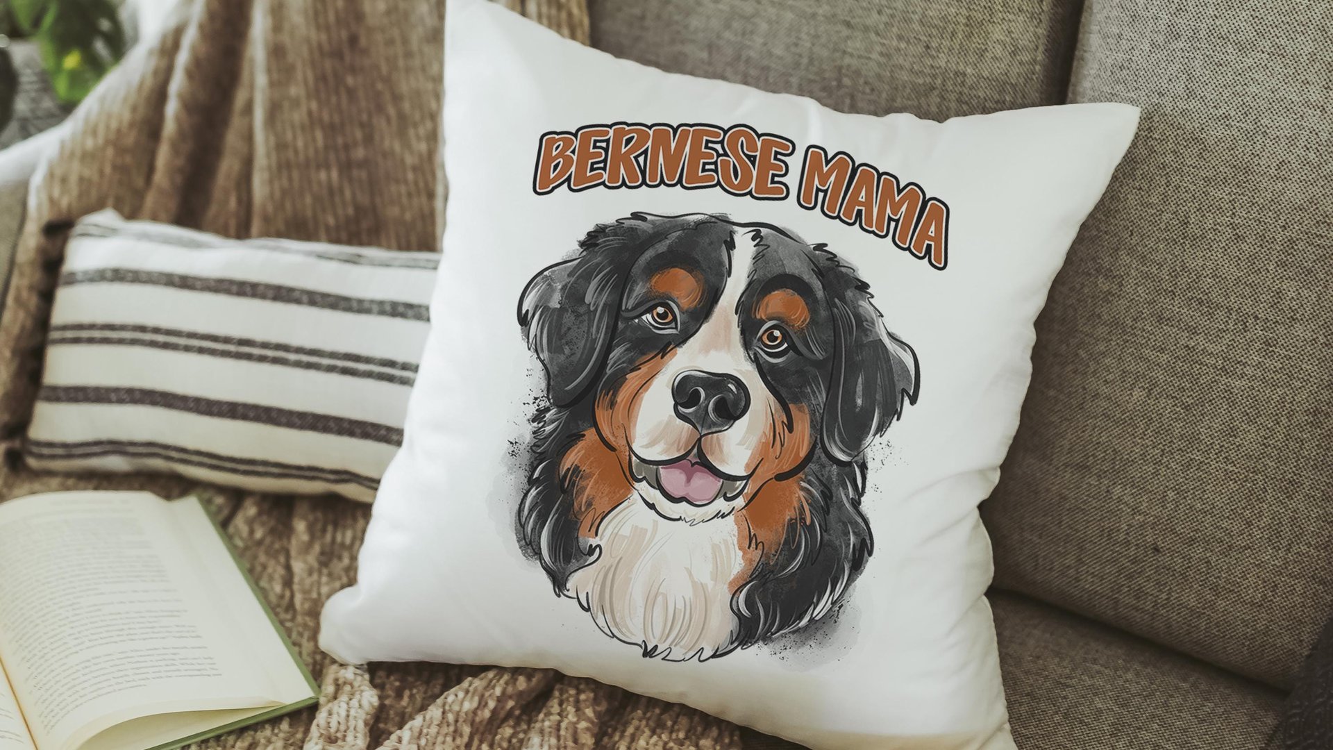 Bernese mama Berner throw pillows for couch, Bernese mountain dog gifts for women, Christmas gifts for dog lovers, dog mom decorative pillow