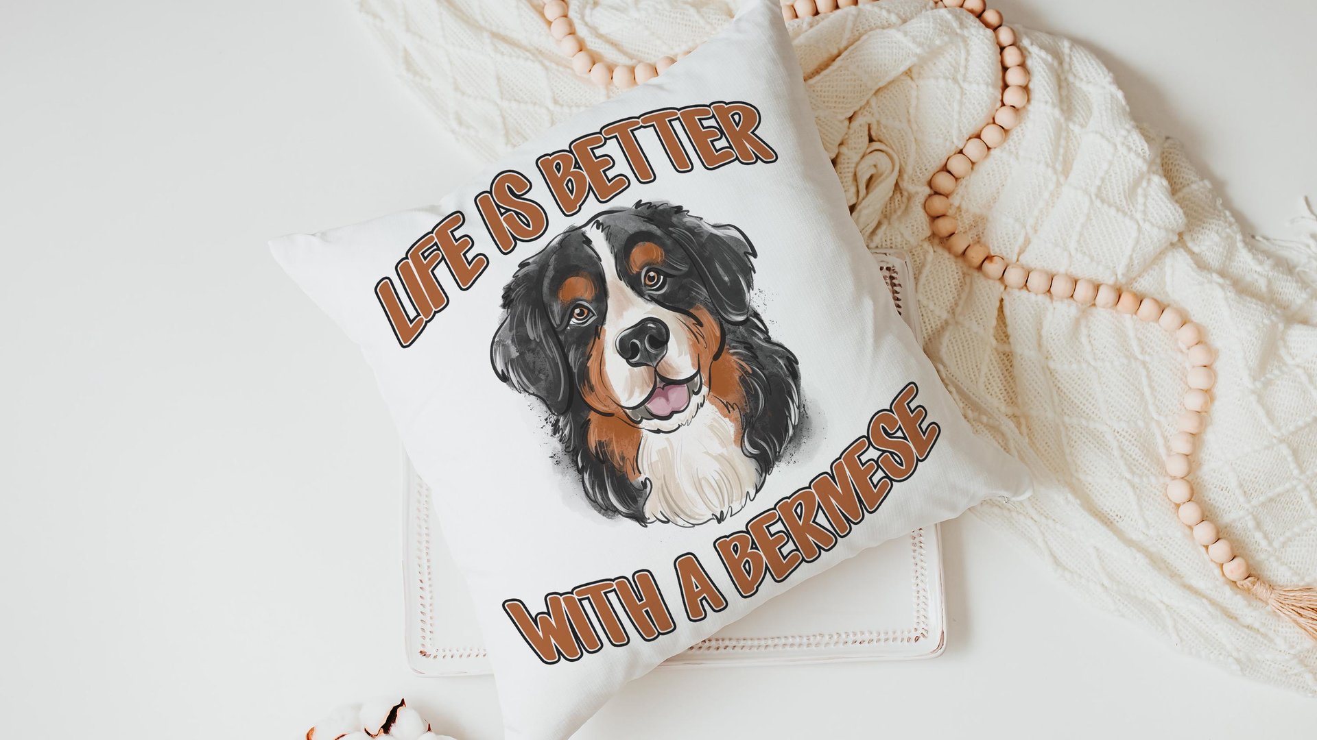 life is better with dogs Bernese mountain dog throw pillow for couch, Bernese mountain dog gifts for her, Berner Sennenhund cute dog lover