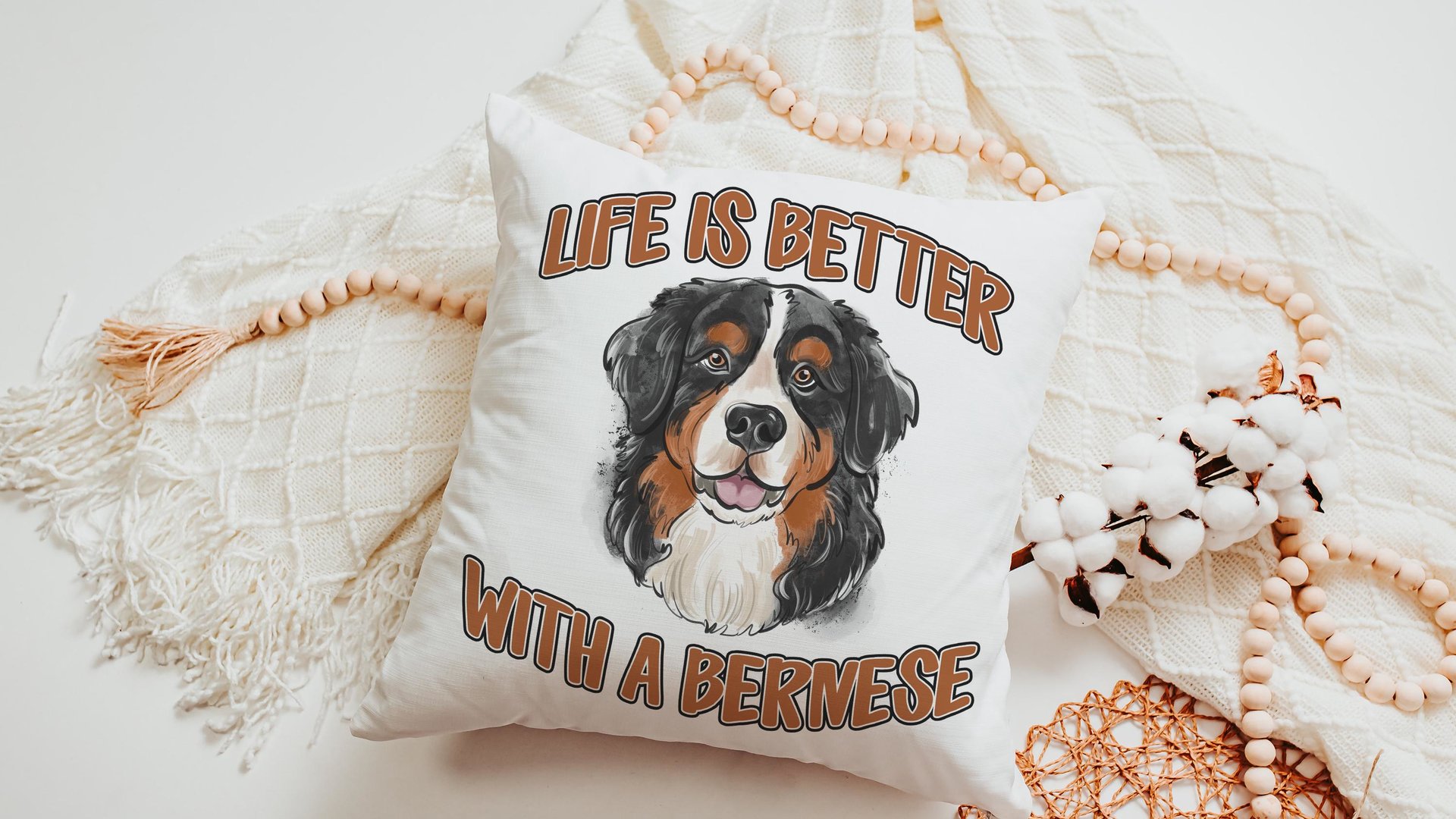 life is better with dogs Bernese mountain dog throw pillow for couch, Bernese mountain dog gifts for her, Berner Sennenhund cute dog lover
