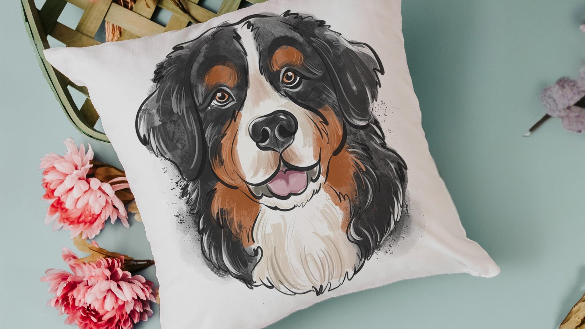 bernese mountain dog throw pillow covers 18 x 18, Berner mom Bernese mountain dog gifts for her, Bernese grandma dog lover pillows for couch