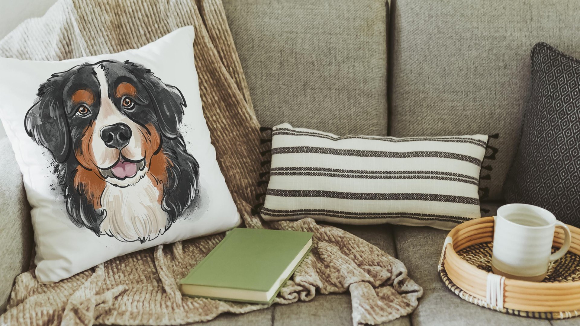 bernese mountain dog throw pillow covers 18 x 18, Berner mom Bernese mountain dog gifts for her, Bernese grandma dog lover pillows for couch
