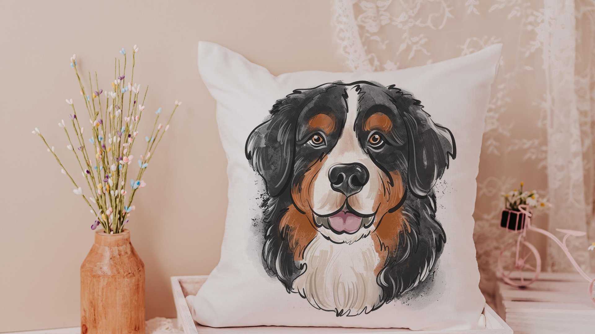 bernese mountain dog throw pillow covers 18 x 18, Berner mom Bernese mountain dog gifts for her, Bernese grandma dog lover pillows for couch