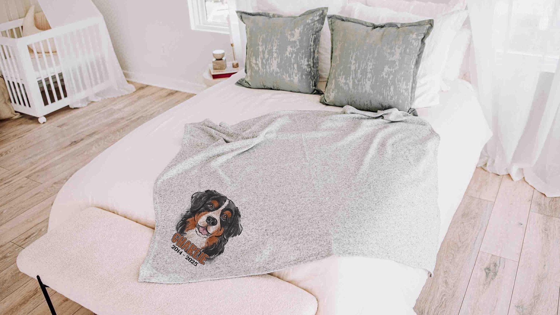 bernese mountain dog blanket personalized in memory of dog blanket for dog lovers, dog sympathy gift with name, loss of dog memorial gift