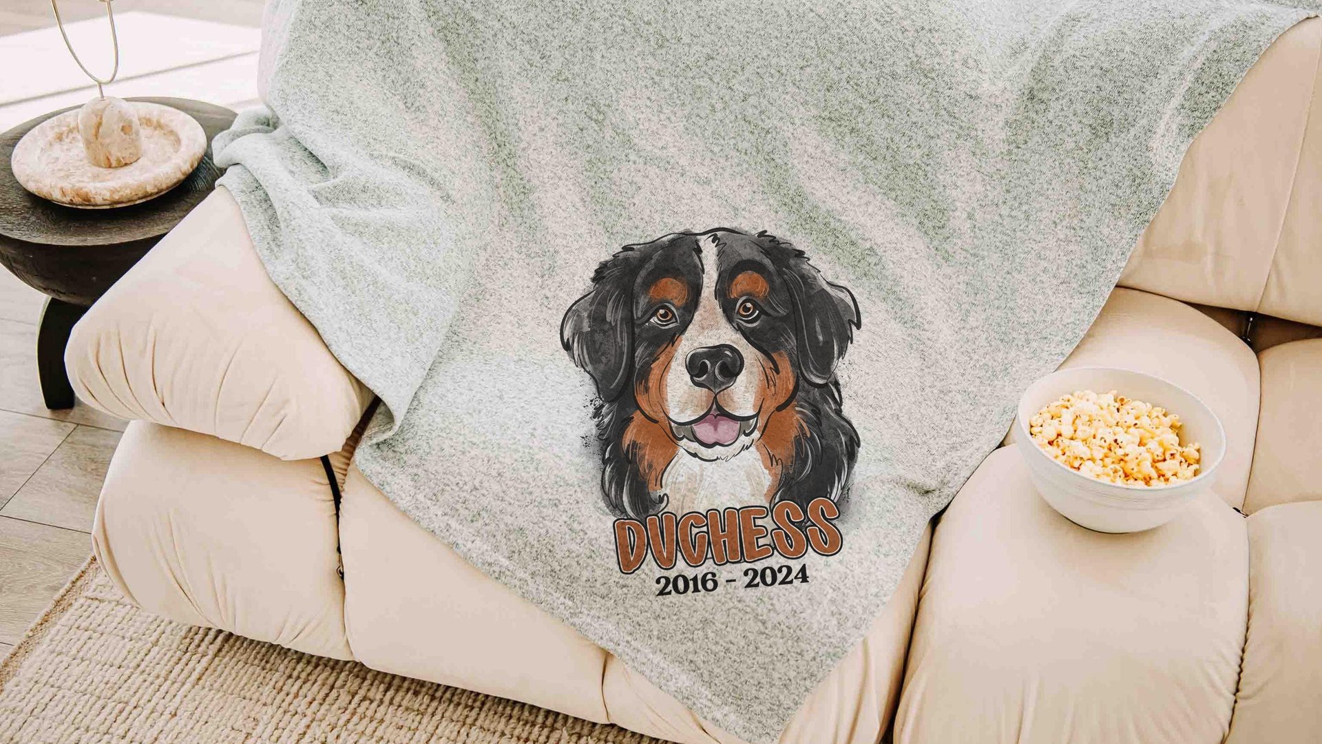 bernese mountain dog blanket personalized in memory of dog blanket for dog lovers, dog sympathy gift with name, loss of dog memorial gift
