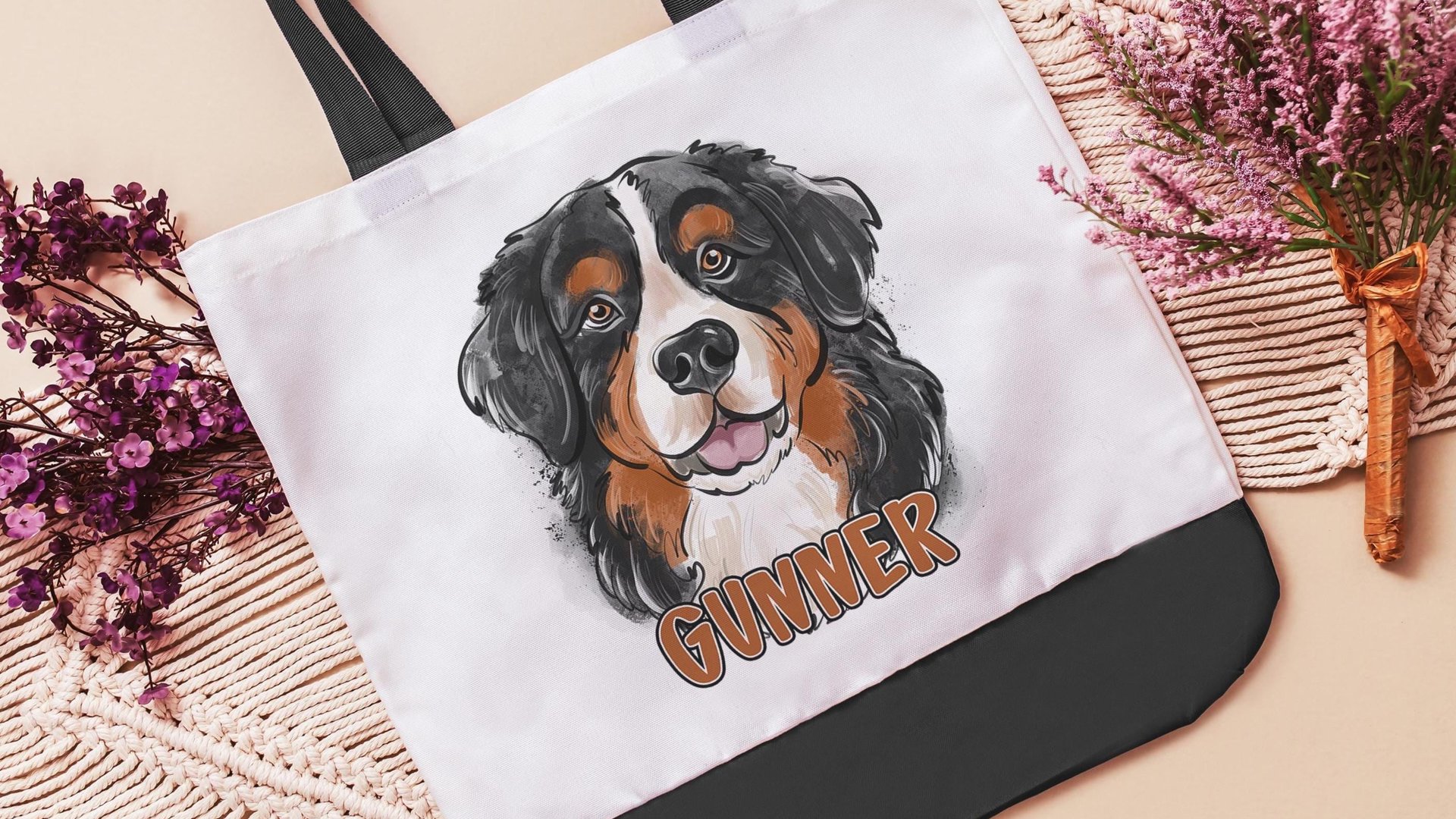personalized Bernese mountain dog tote bags with name, secret Santa gifts for her, dog mom Christmas gifts for dog lovers, Berner bag, new