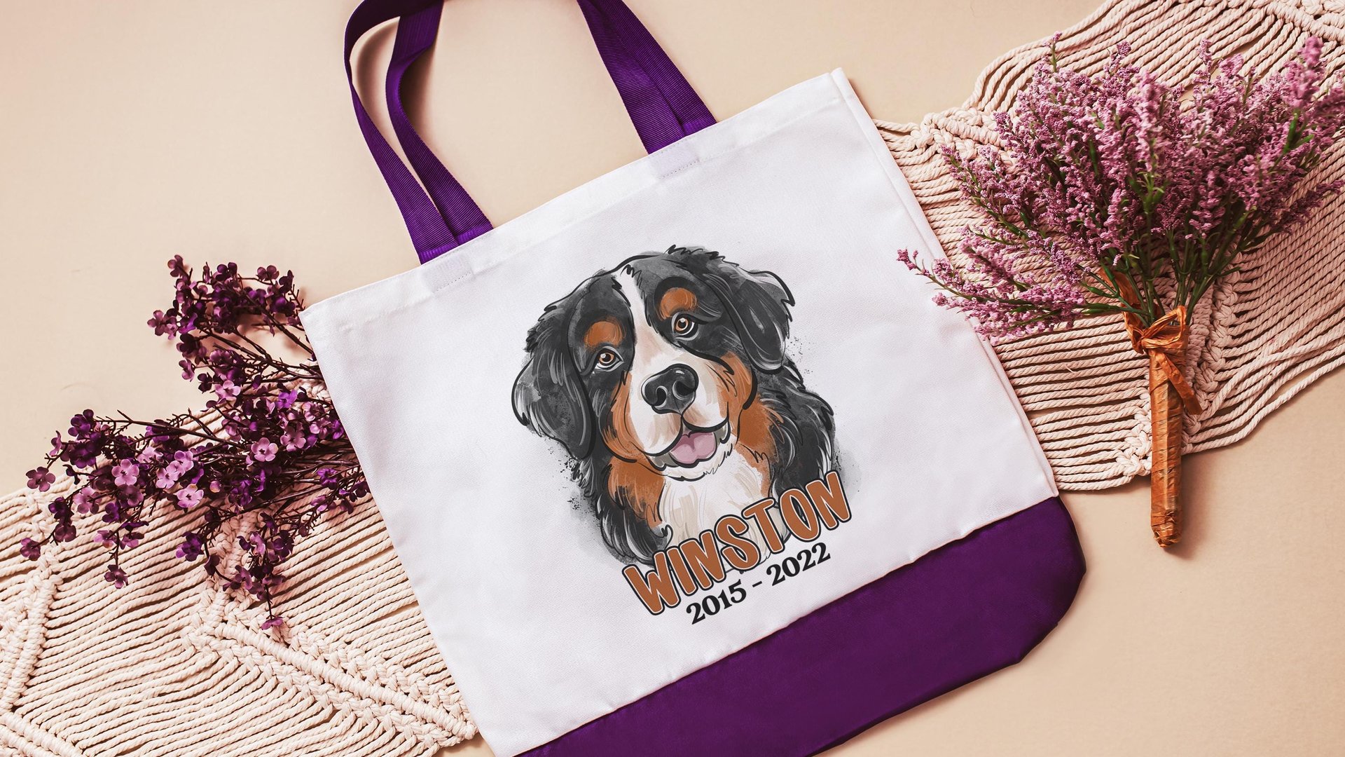 personalized Bernese Mountain dog tote bag with name, Berner mom dog memorial gift for women, remembrance gift for dog lover Christmas gifts