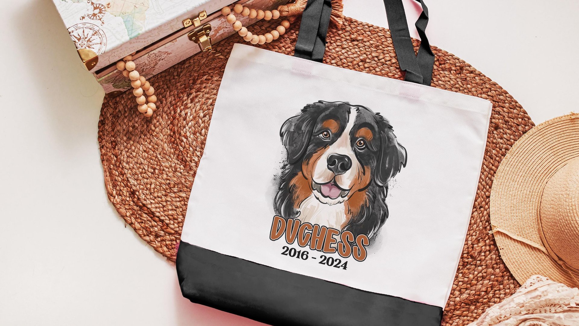 personalized Bernese Mountain dog tote bag with name, Berner mom dog memorial gift for women, remembrance gift for dog lover Christmas gifts