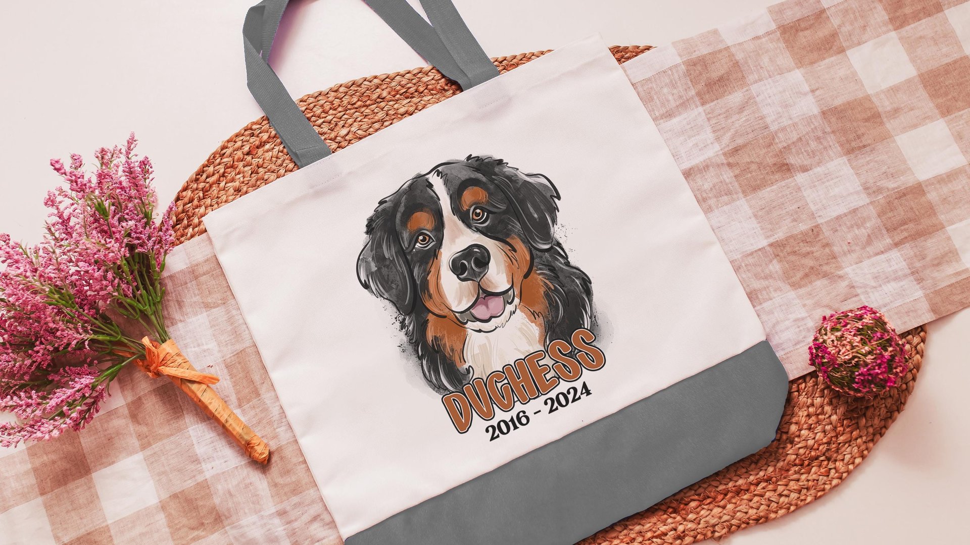 personalized Bernese Mountain dog tote bag with name, Berner mom dog memorial gift for women, remembrance gift for dog lover Christmas gifts
