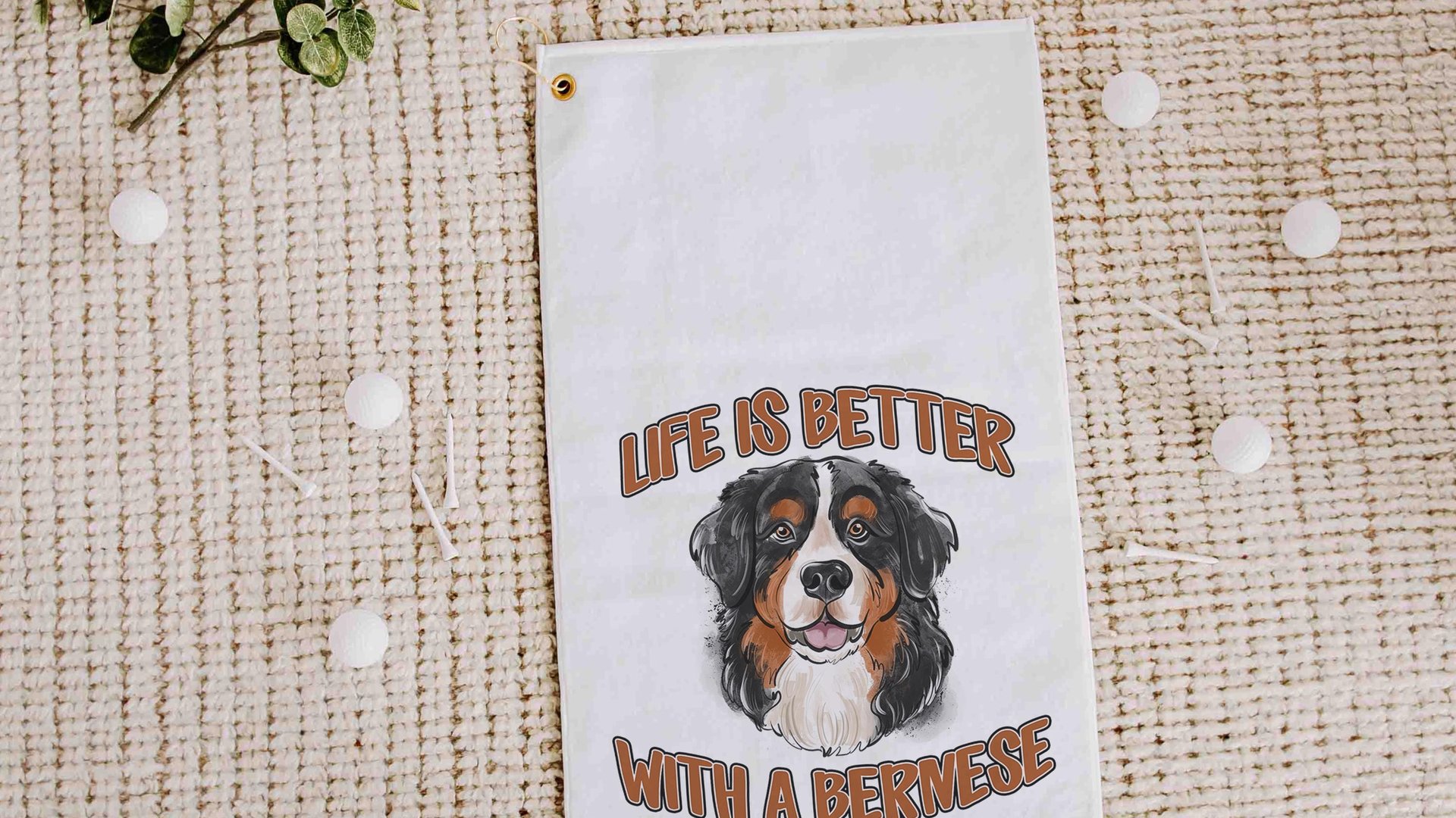 life is better with dogs golf towel Christmas gifts for golfers, golf stocking stuffers, Bernese mountain dog gift for him, golf bag towel