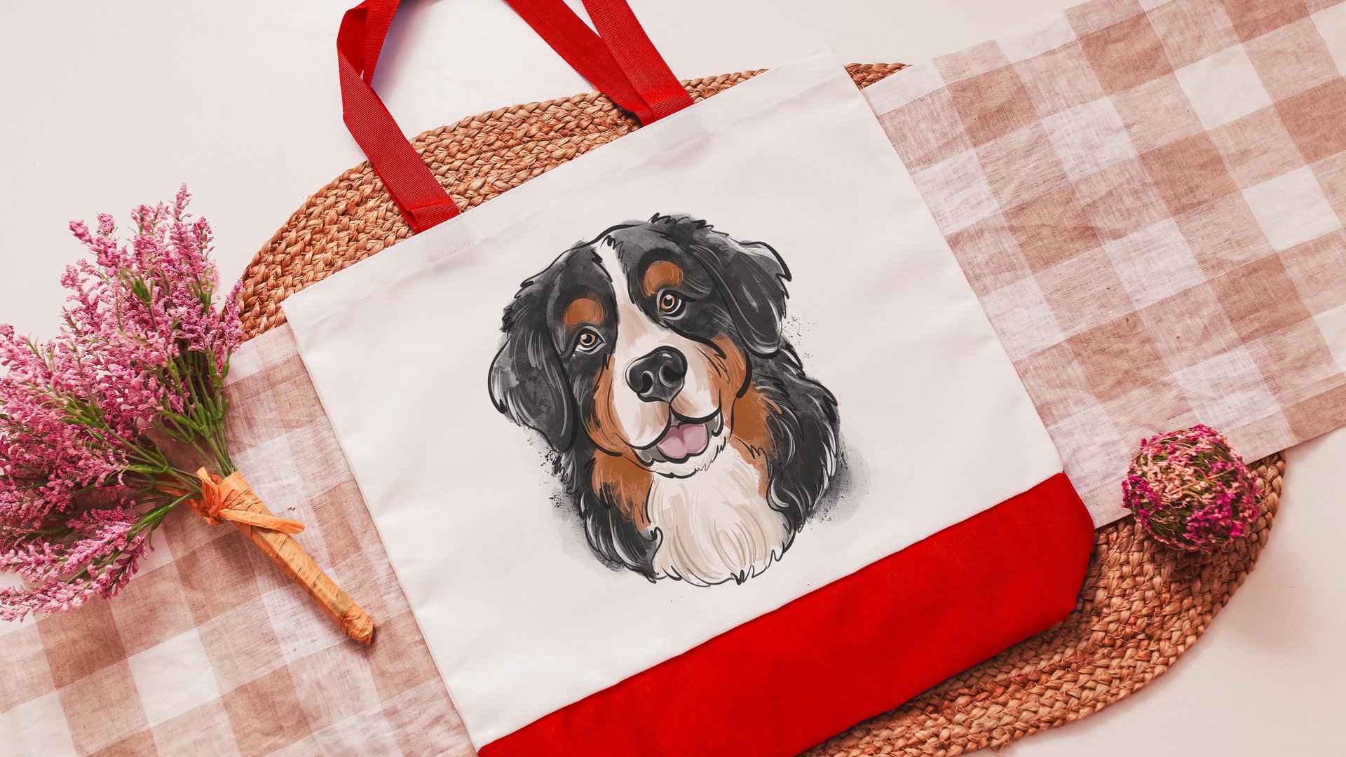 bernese mountain dog tote bag for dog lover, berner mama dog walking bag for women, cute dog gifts beach bag for friends, dog mom tote bag