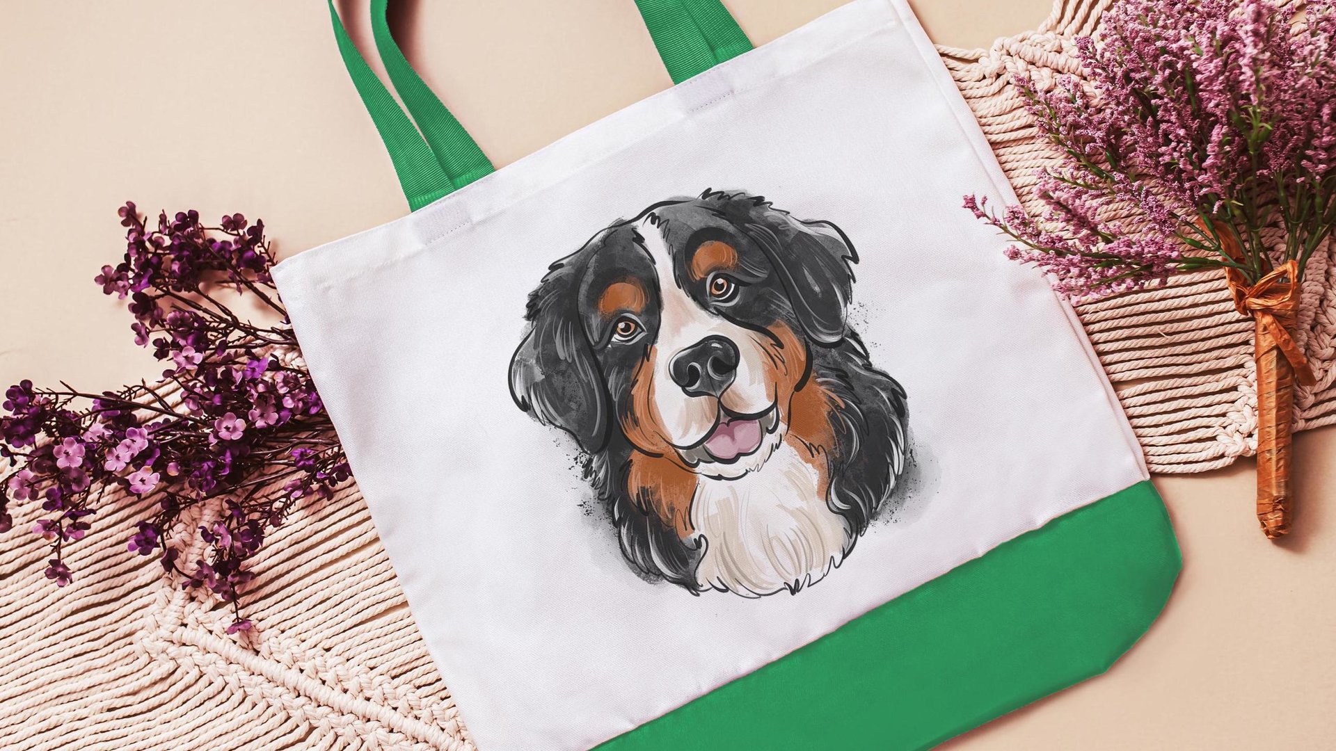 bernese mountain dog tote bag for dog lover, berner mama dog walking bag for women, cute dog gifts beach bag for friends, dog mom tote bag