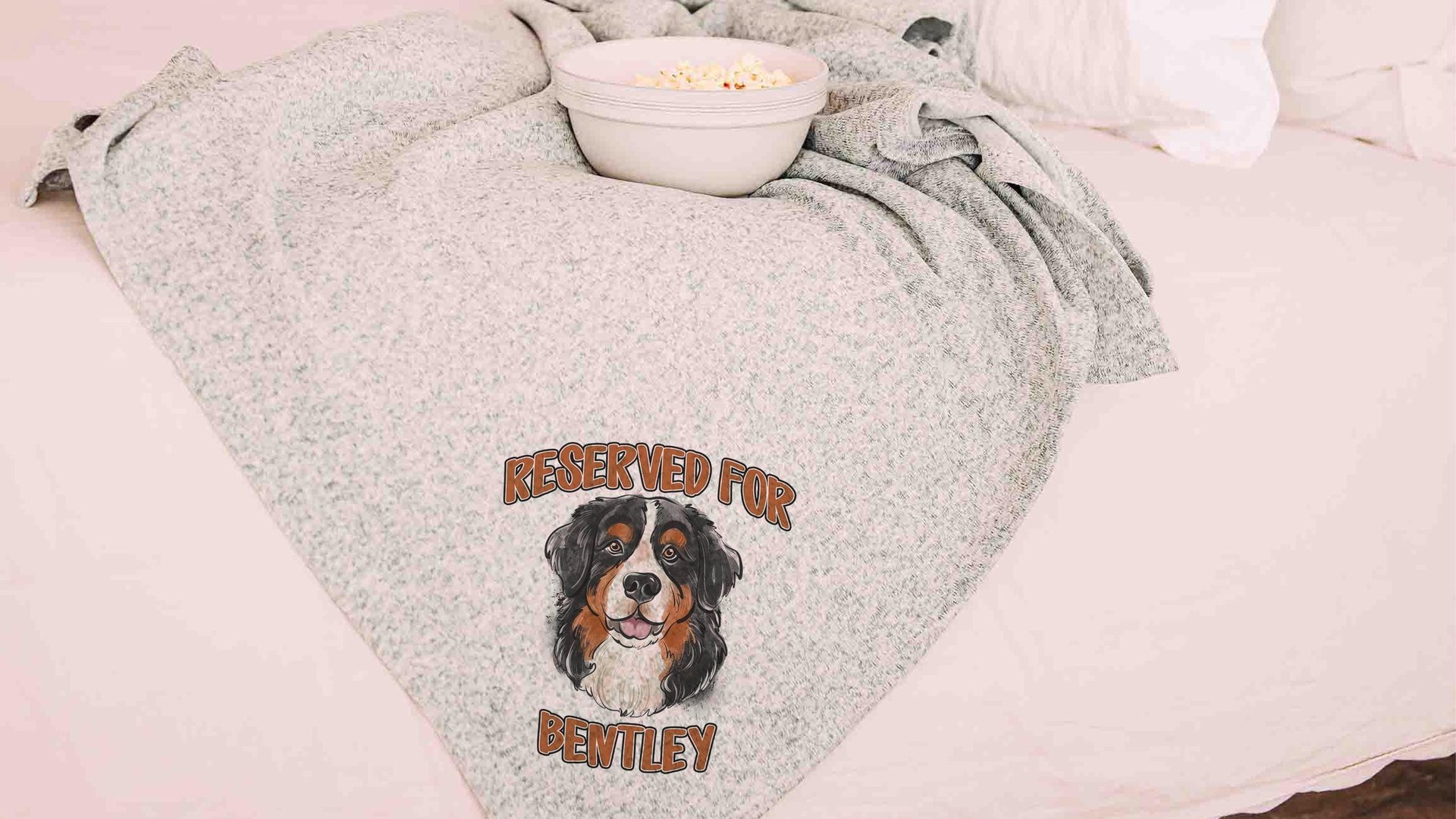 personalized dog name blanket 50 x 60, best gifts for dog lovers, Bernese mountain dog throw blanket for bed, unique dog mom gifts, cozy