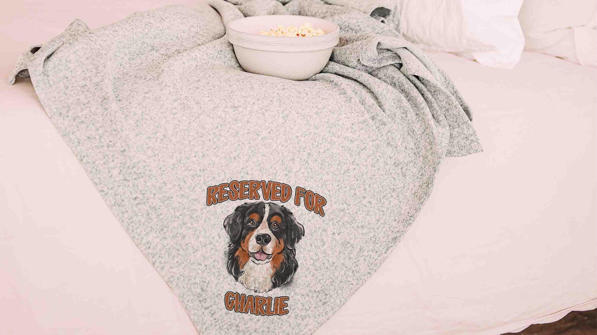personalized dog name blanket 50 x 60, best gifts for dog lovers, Bernese mountain dog throw blanket for bed, unique dog mom gifts, cozy