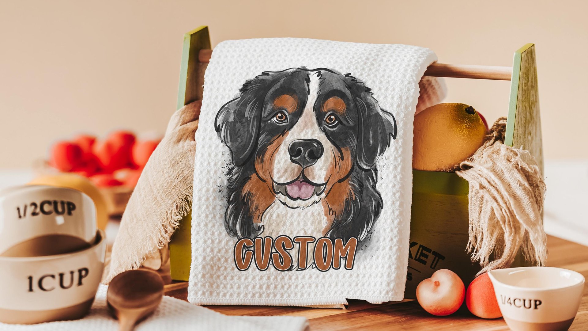 Personalized bernese mountain dog name throw pillows for sofa, bernese kitchen towels, dog lover gift for women, berney decor, cute dog gift